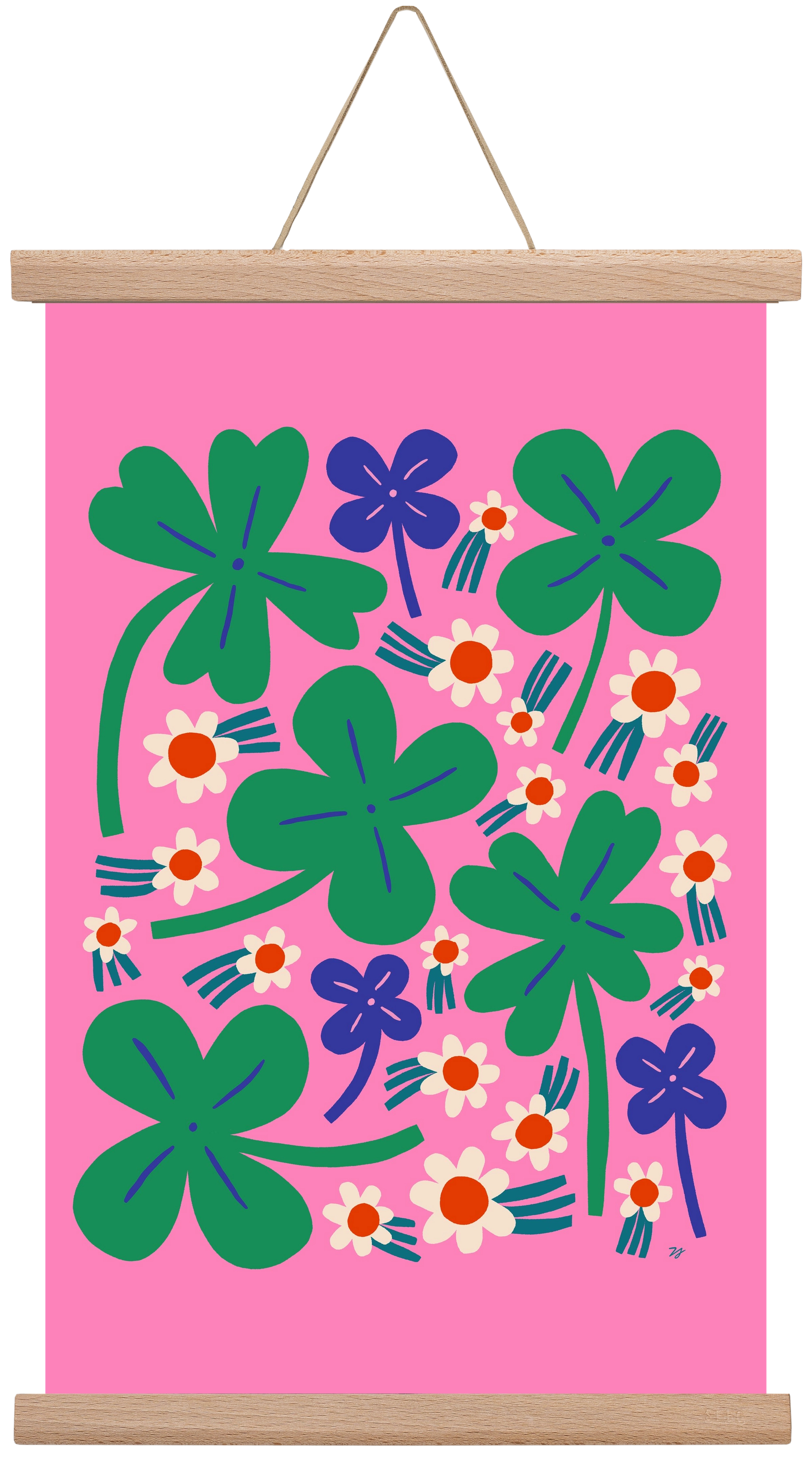 Happy Clovers and Flowers , 30x45 cm (30x45 cm), Tölgy akasztó
