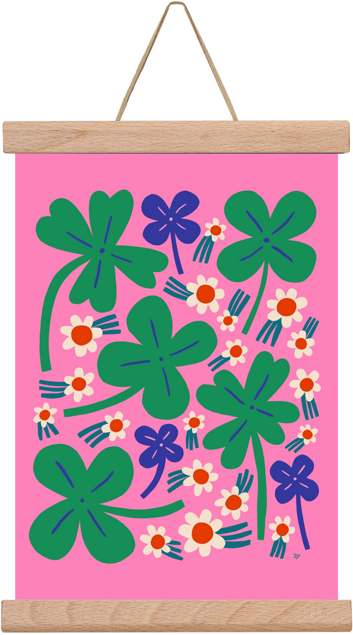 Happy Clovers and Flowers , 20x30 cm (20x30 cm), Tölgy akasztó