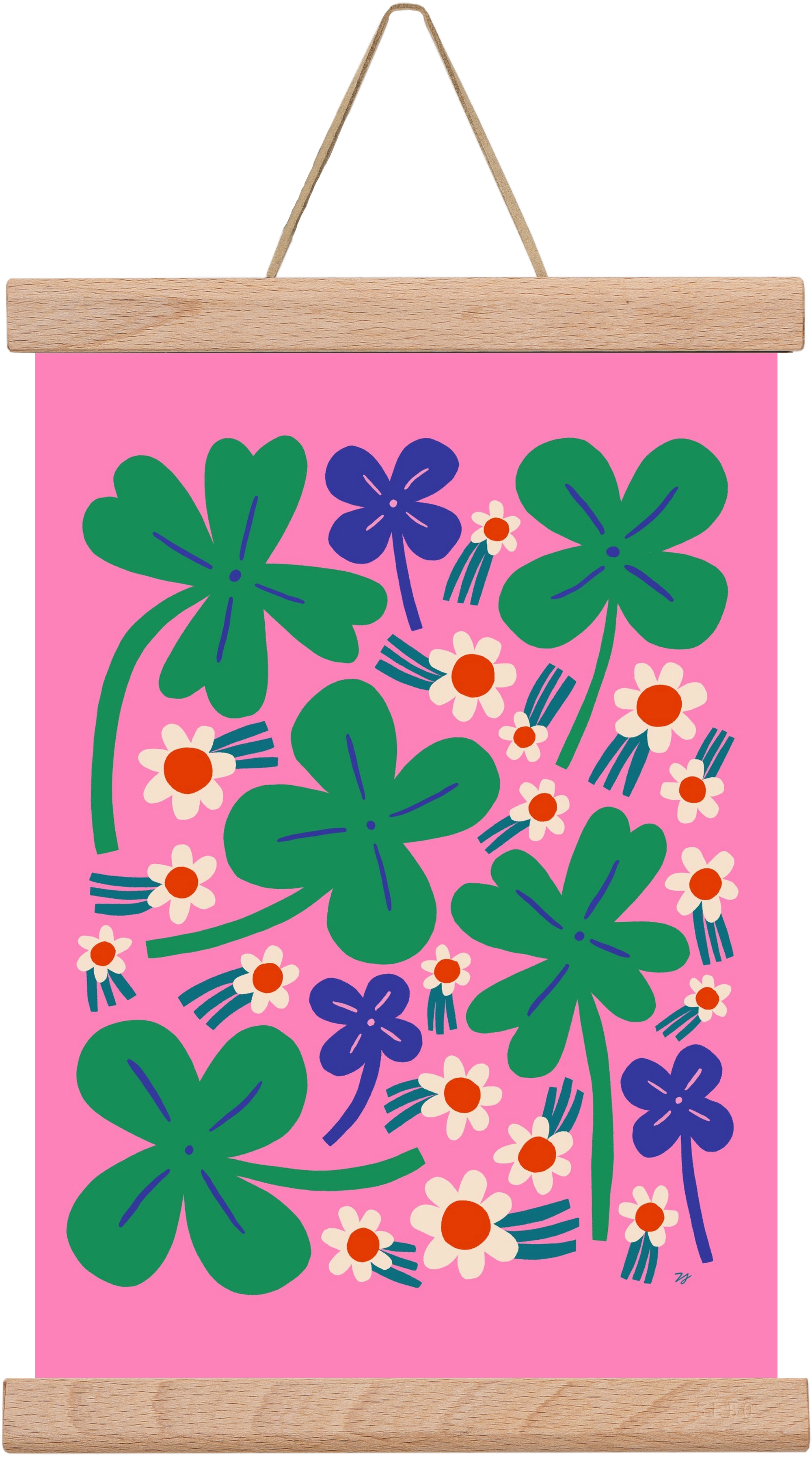 Happy Clovers and Flowers , 20x30 cm (20x30 cm), Tölgy akasztó