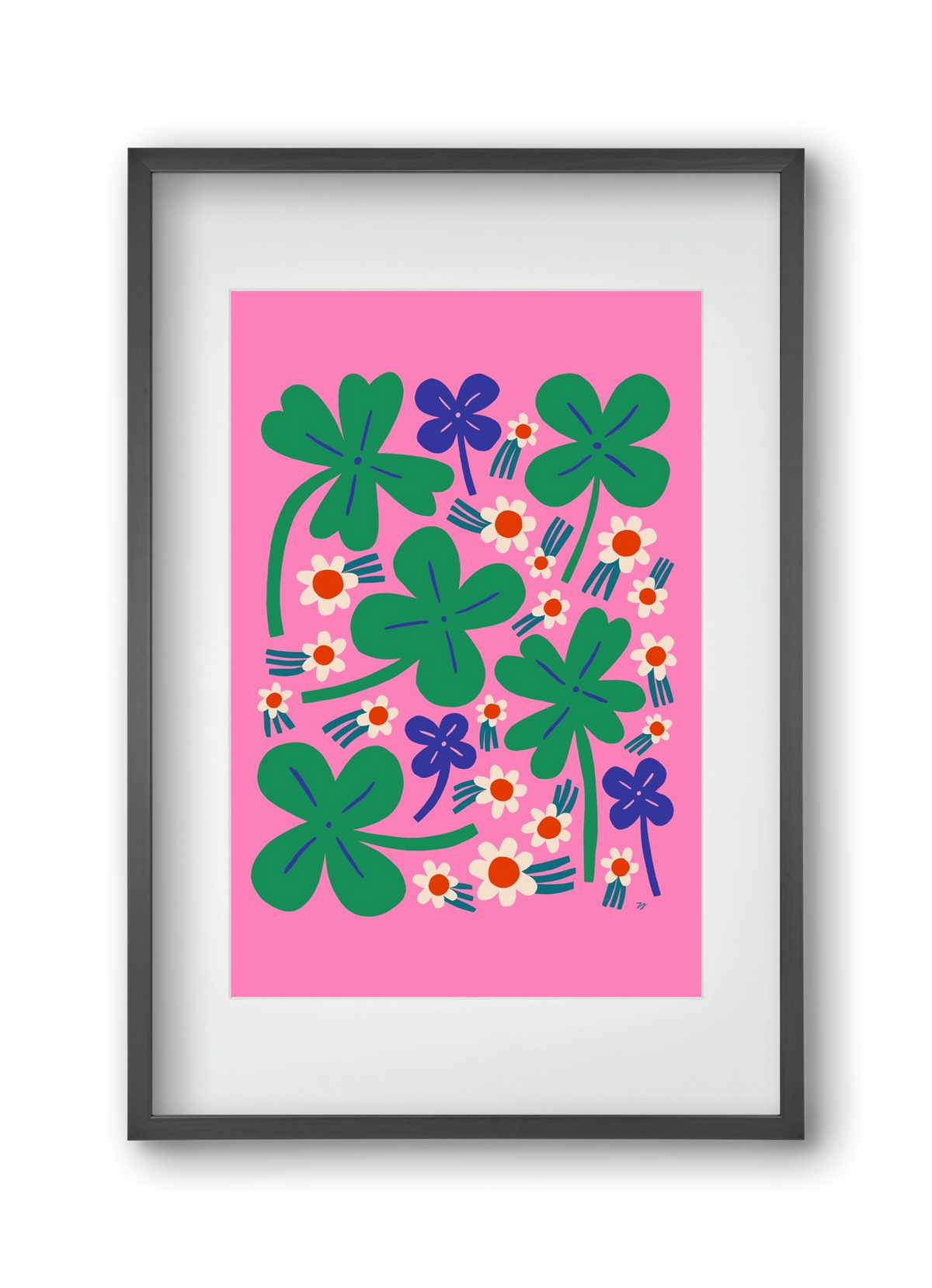 Happy Clovers and Flowers , 30x45 cm (20x30 cm), Fekete keret, paszpartuval