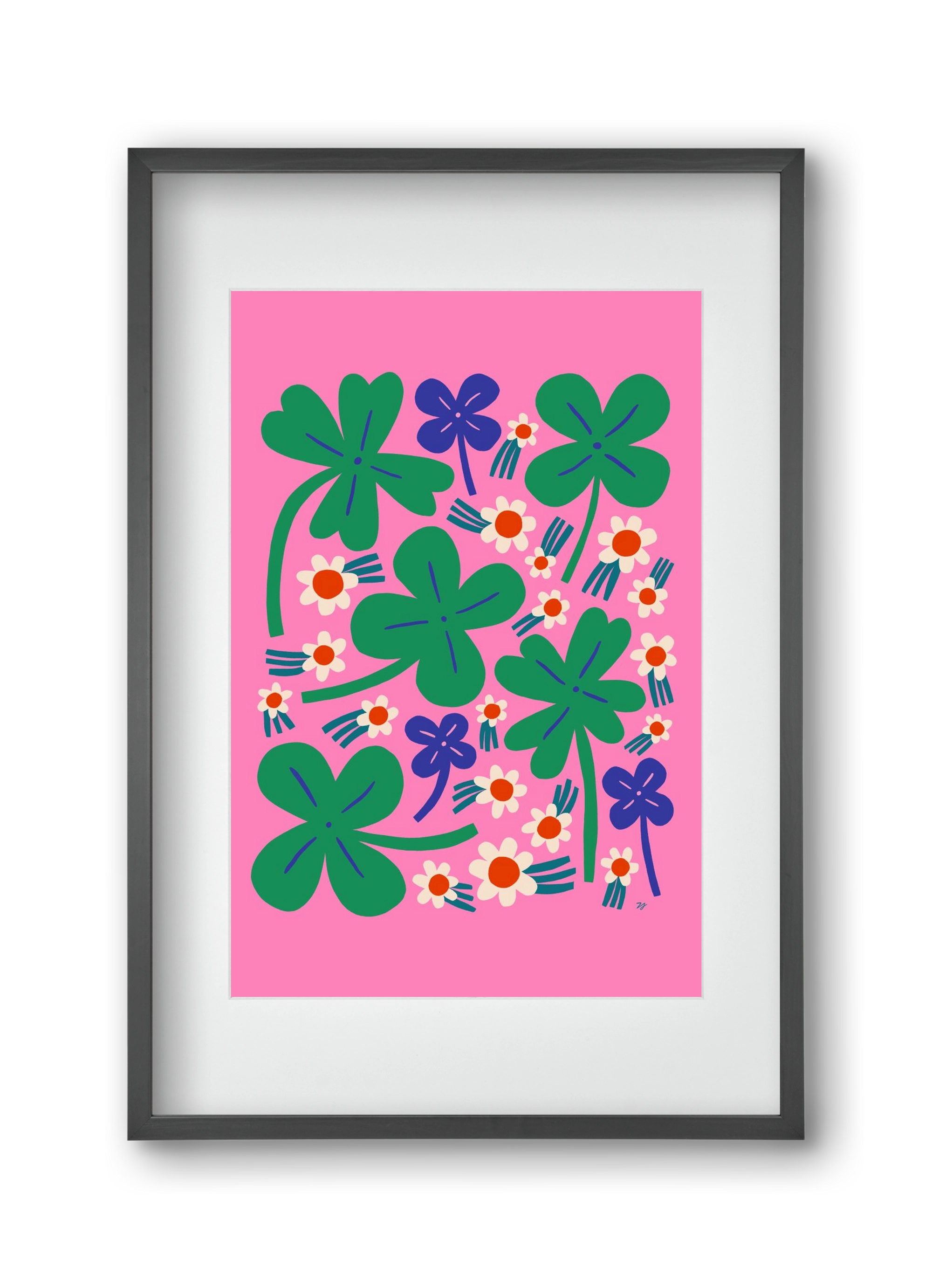 Happy Clovers and Flowers , 30x45 cm (20x30 cm), Fekete keret, paszpartuval