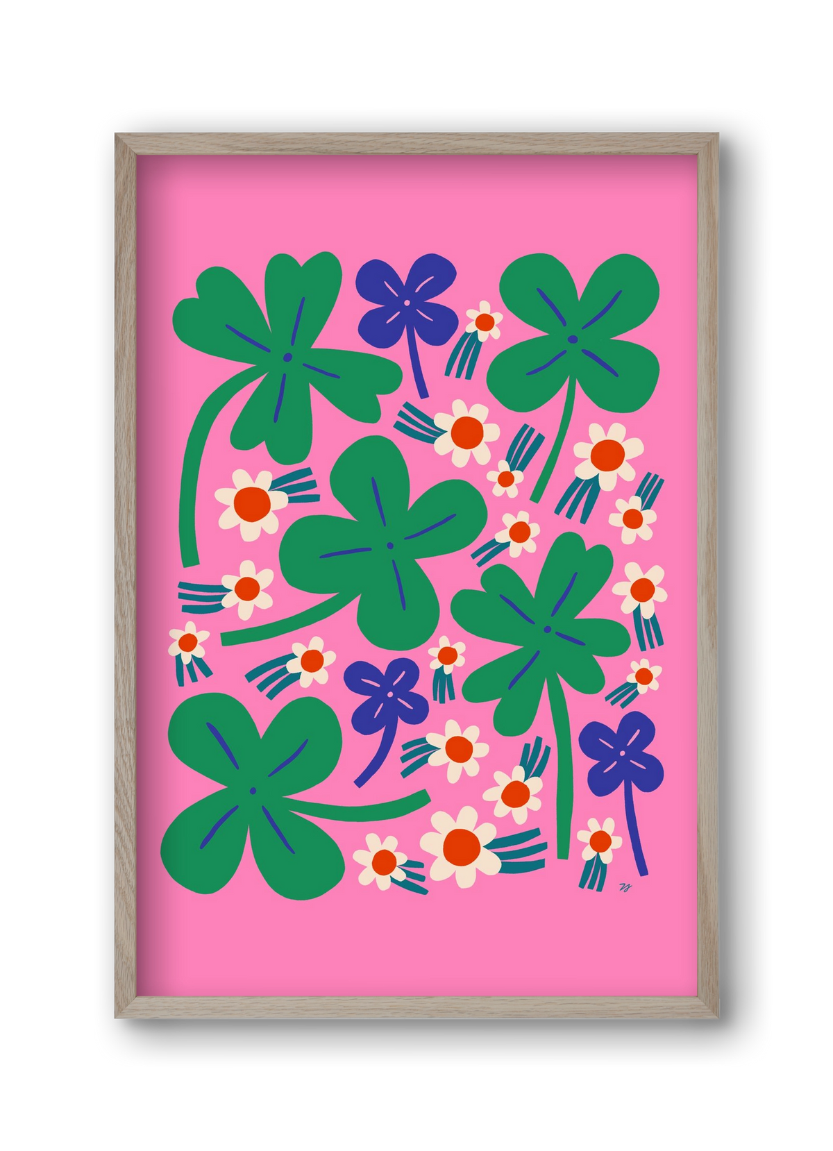Happy Clovers and Flowers , 30x45 cm (30x45 cm), Tölgy keret