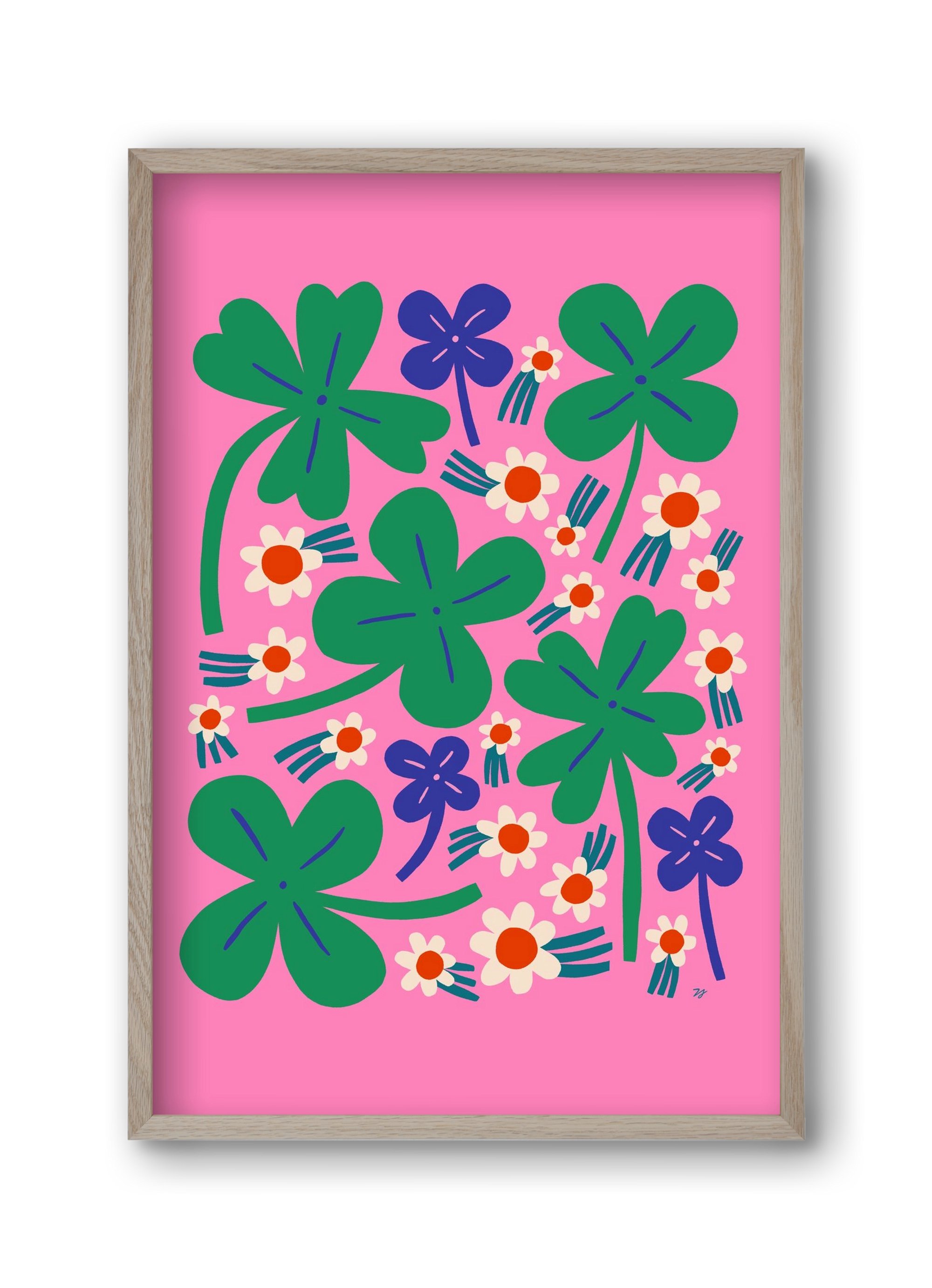 Happy Clovers and Flowers , 30x45 cm (30x45 cm), Tölgy keret