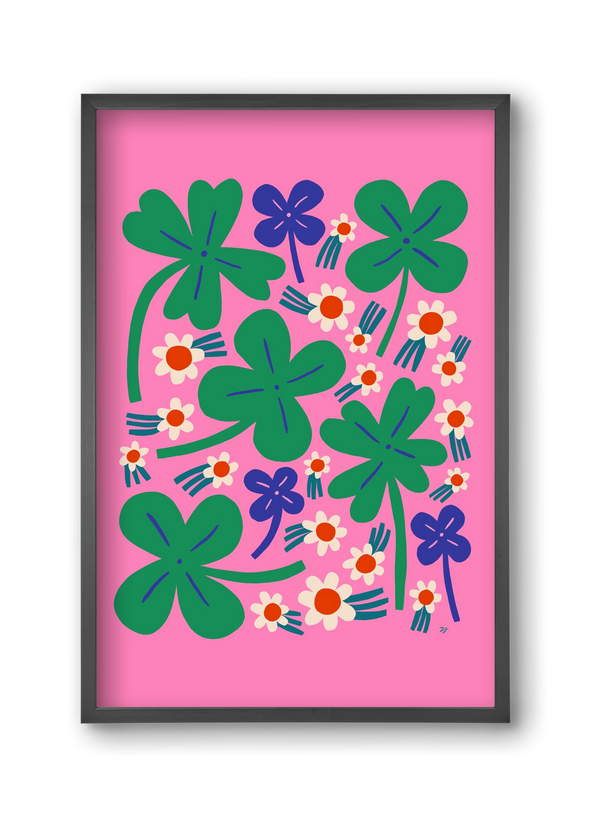 Happy Clovers and Flowers , 30x45 cm (30x45 cm), Fekete keret