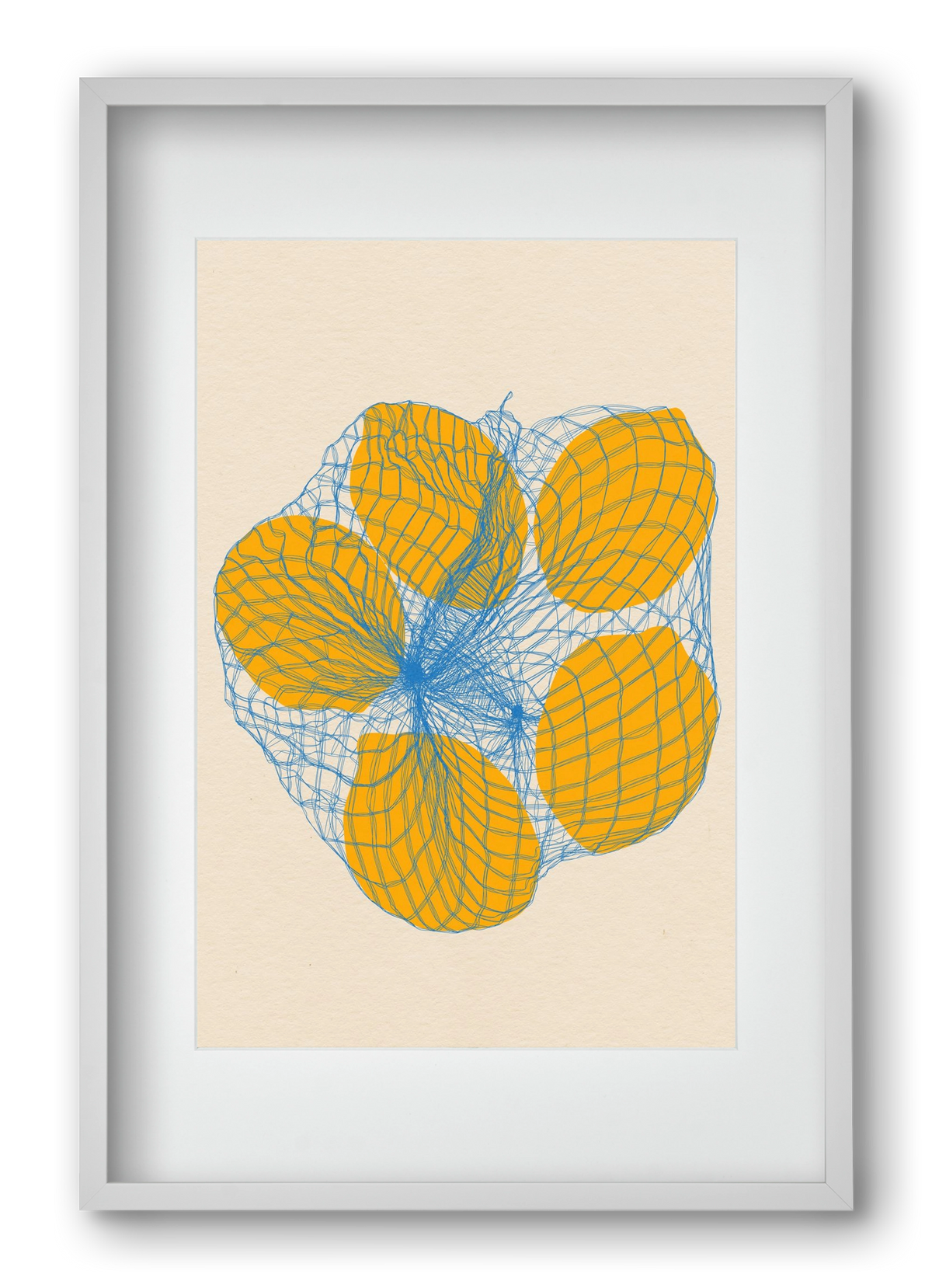five lemons in a net bag, 40x60 cm (30x45 cm), Fehér keret, paszpartuval