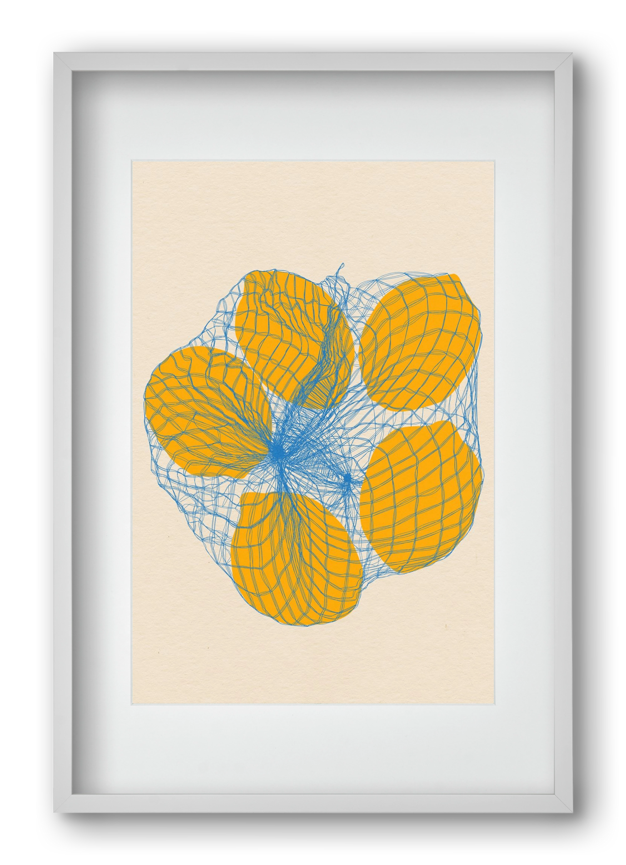 five lemons in a net bag, 40x60 cm (30x45 cm), Fehér keret, paszpartuval