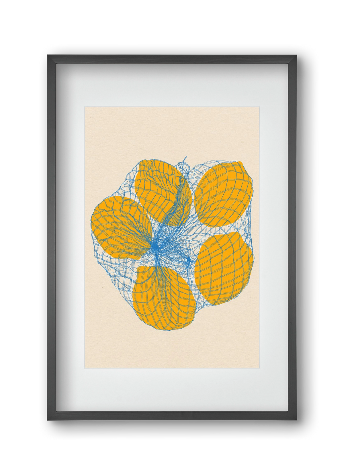 five lemons in a net bag, 30x45 cm (20x30 cm), Fekete keret, paszpartuval