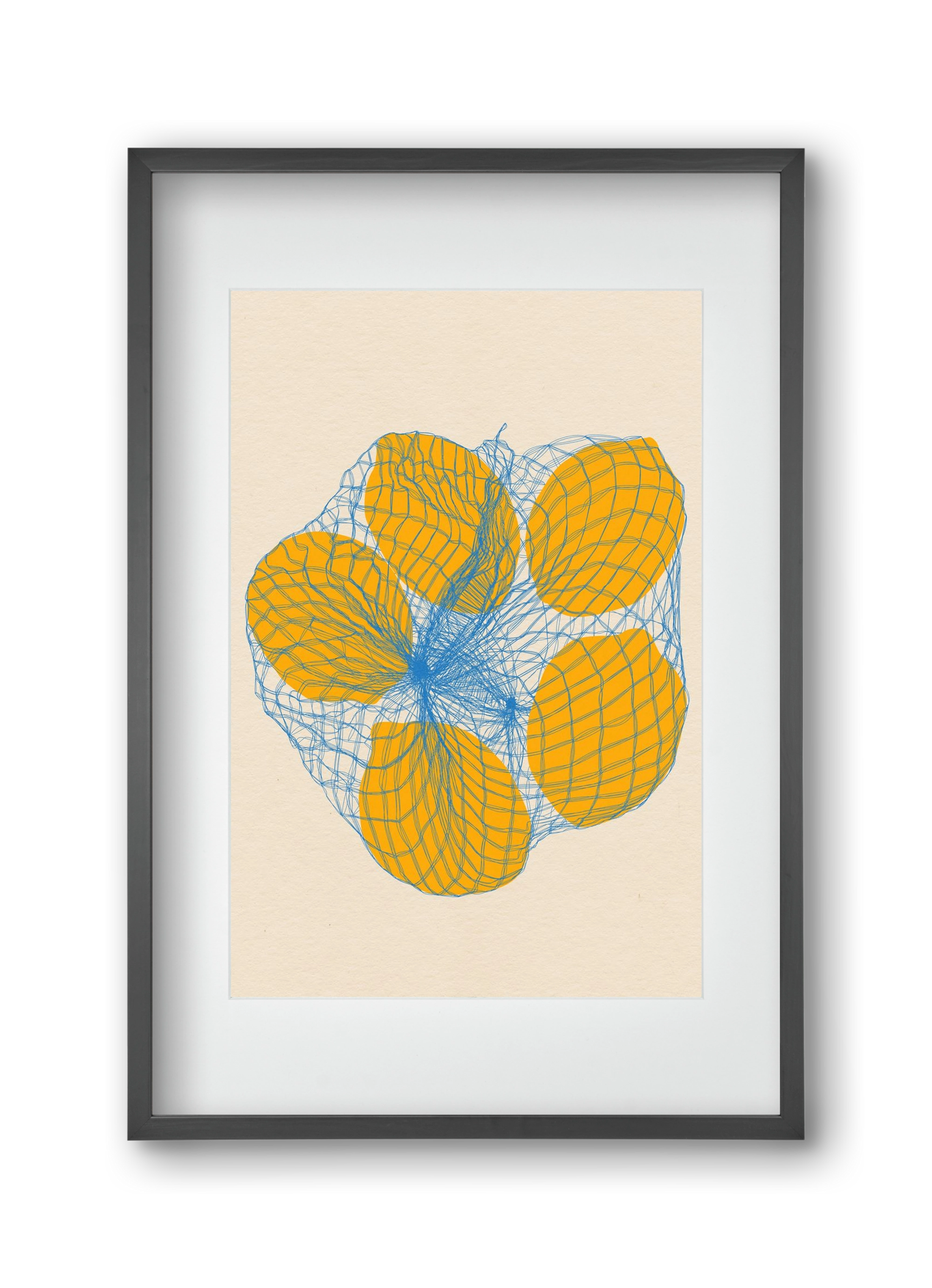 five lemons in a net bag, 30x45 cm (20x30 cm), Fekete keret, paszpartuval