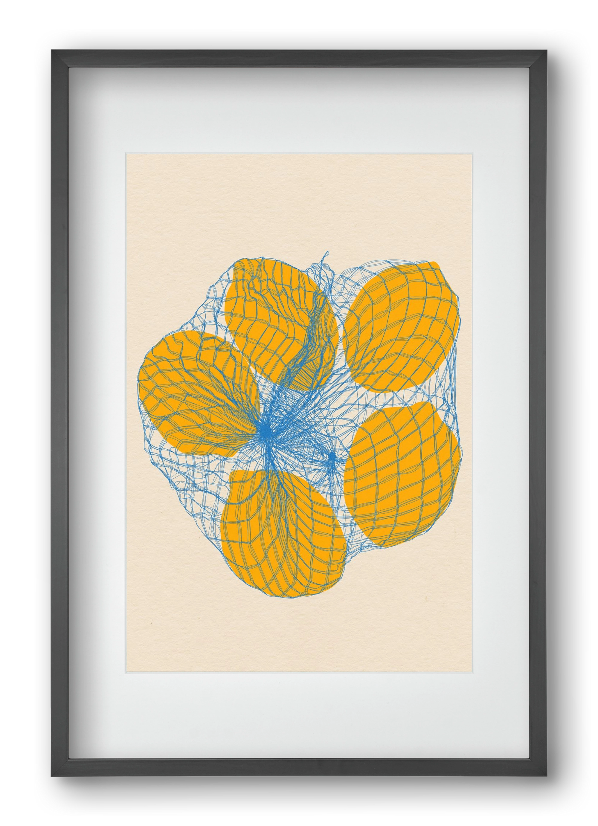five lemons in a net bag, 40x60 cm (30x45 cm), Fekete keret, paszpartuval
