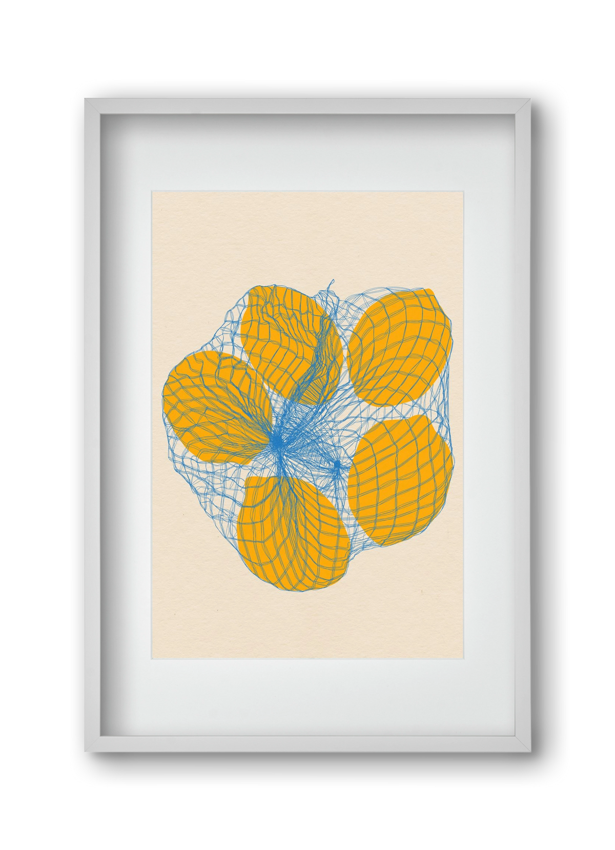 five lemons in a net bag, 30x45 cm (20x30 cm), Fehér keret, paszpartuval