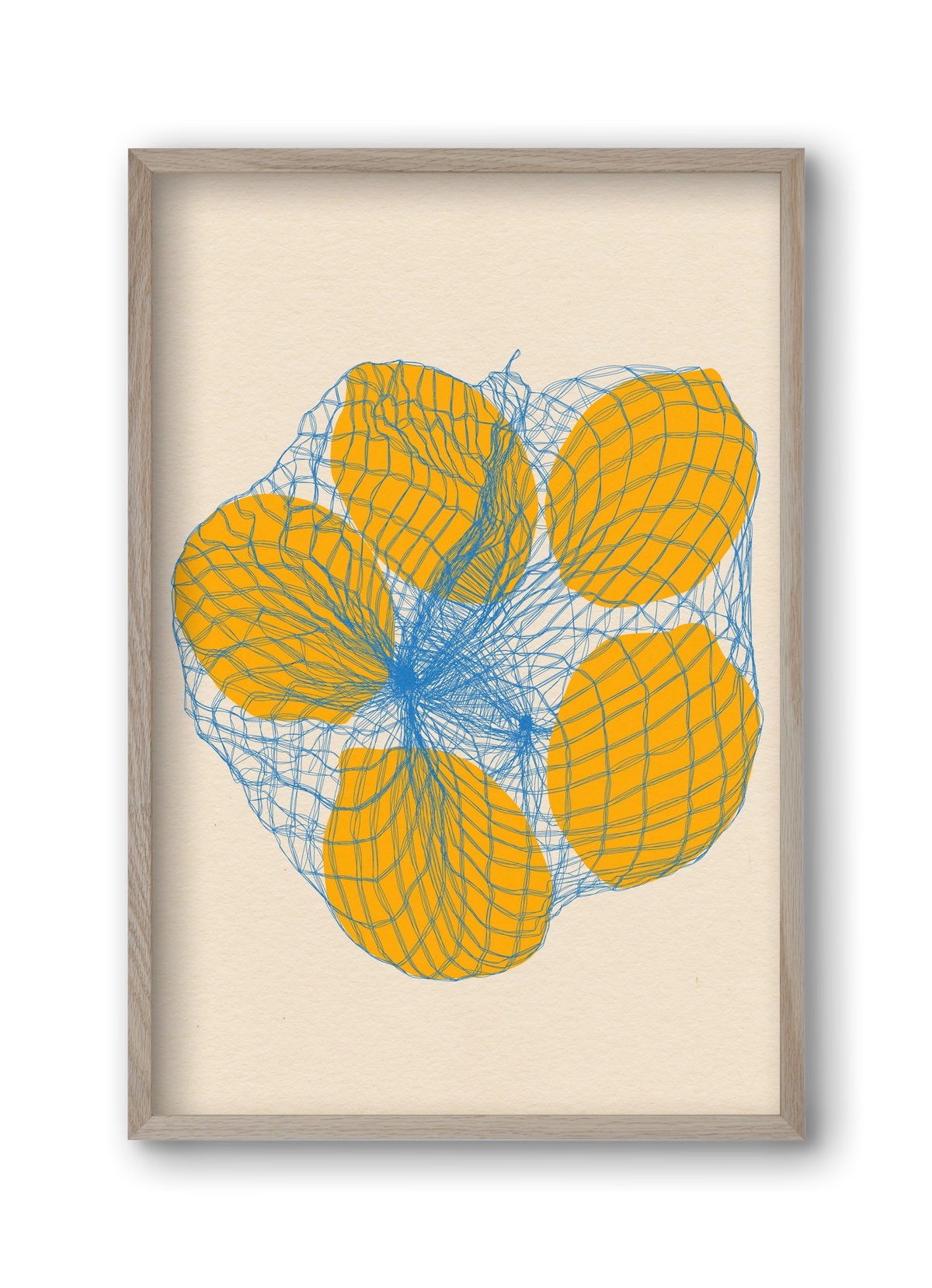 five lemons in a net bag, 30x45 cm (30x45 cm), Tölgy keret