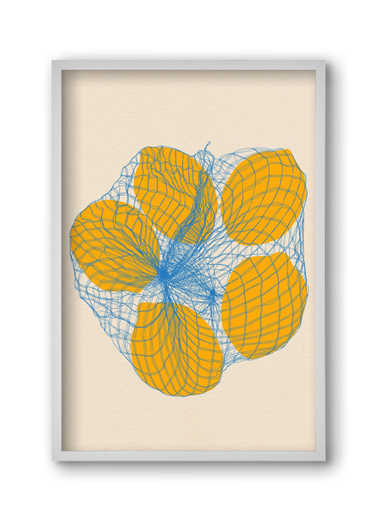 five lemons in a net bag, 30x45 cm (30x45 cm), Fehér keret