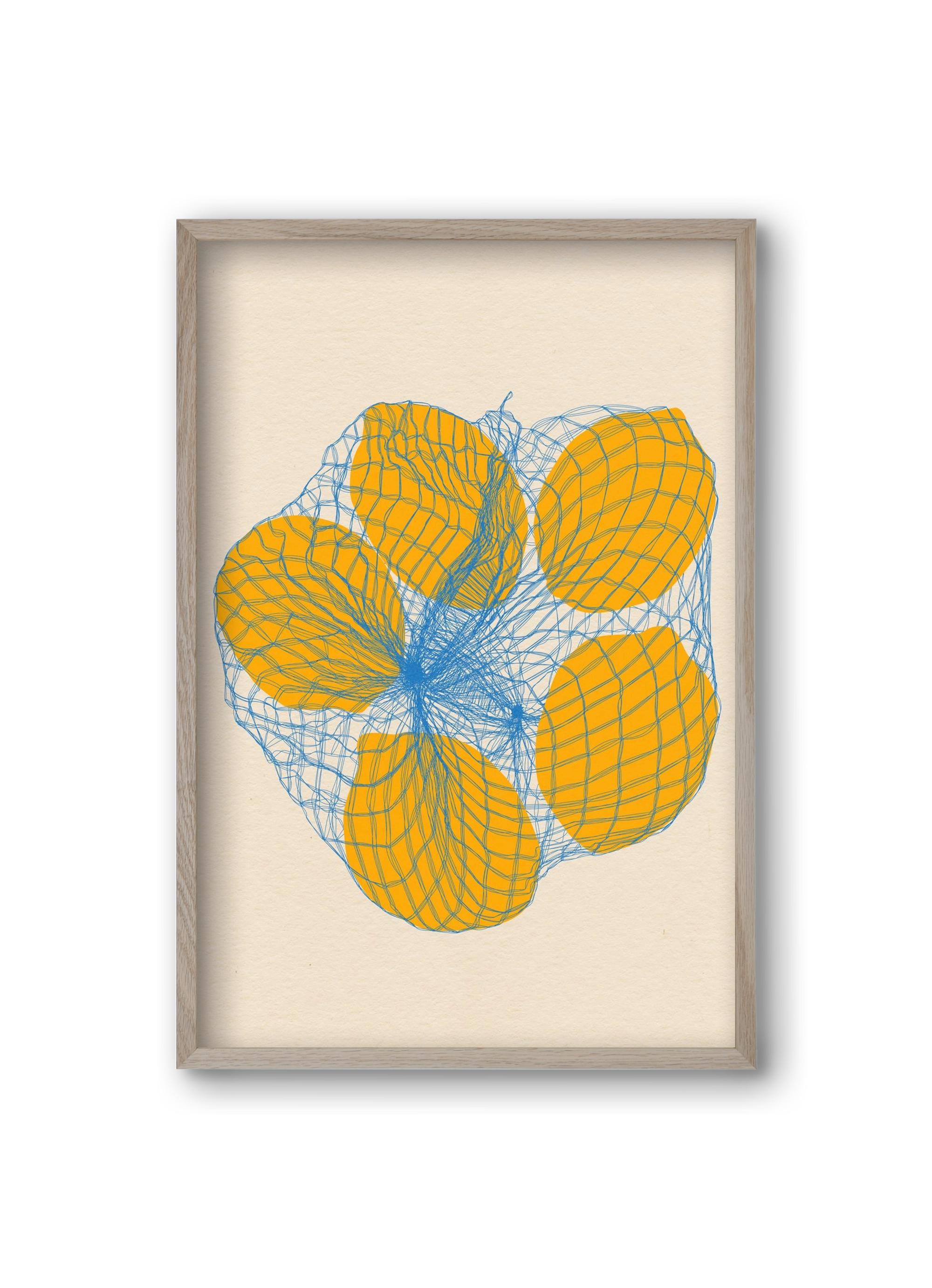 five lemons in a net bag, 20x30 cm (20x30 cm), Tölgy keret