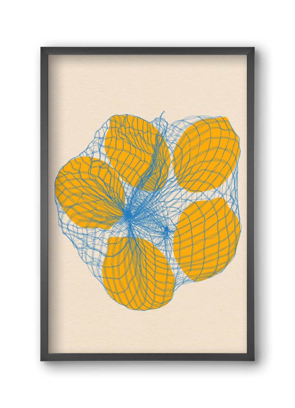 five lemons in a net bag, 30x45 cm (30x45 cm), Fekete keret