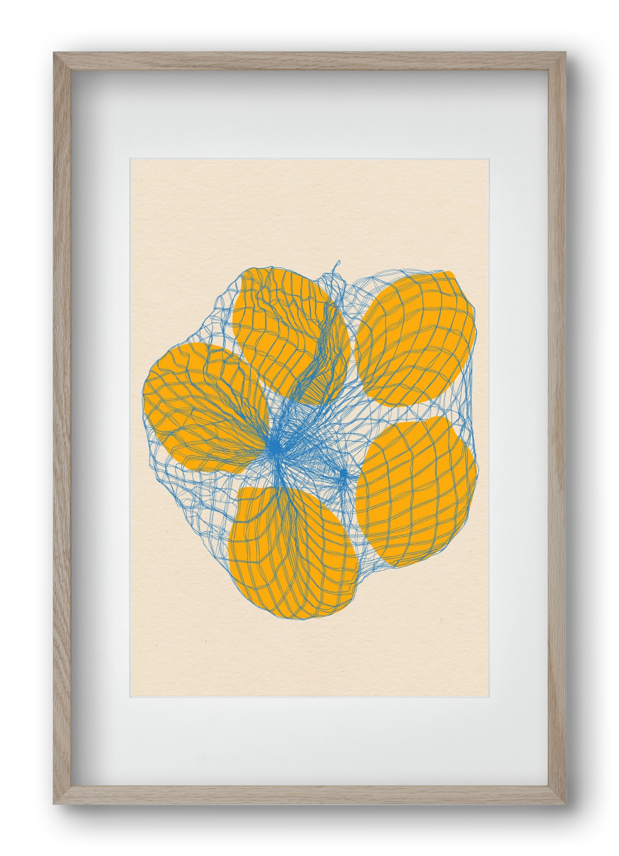 five lemons in a net bag, 40x60 cm (30x45 cm), Tölgy keret, paszpartuval