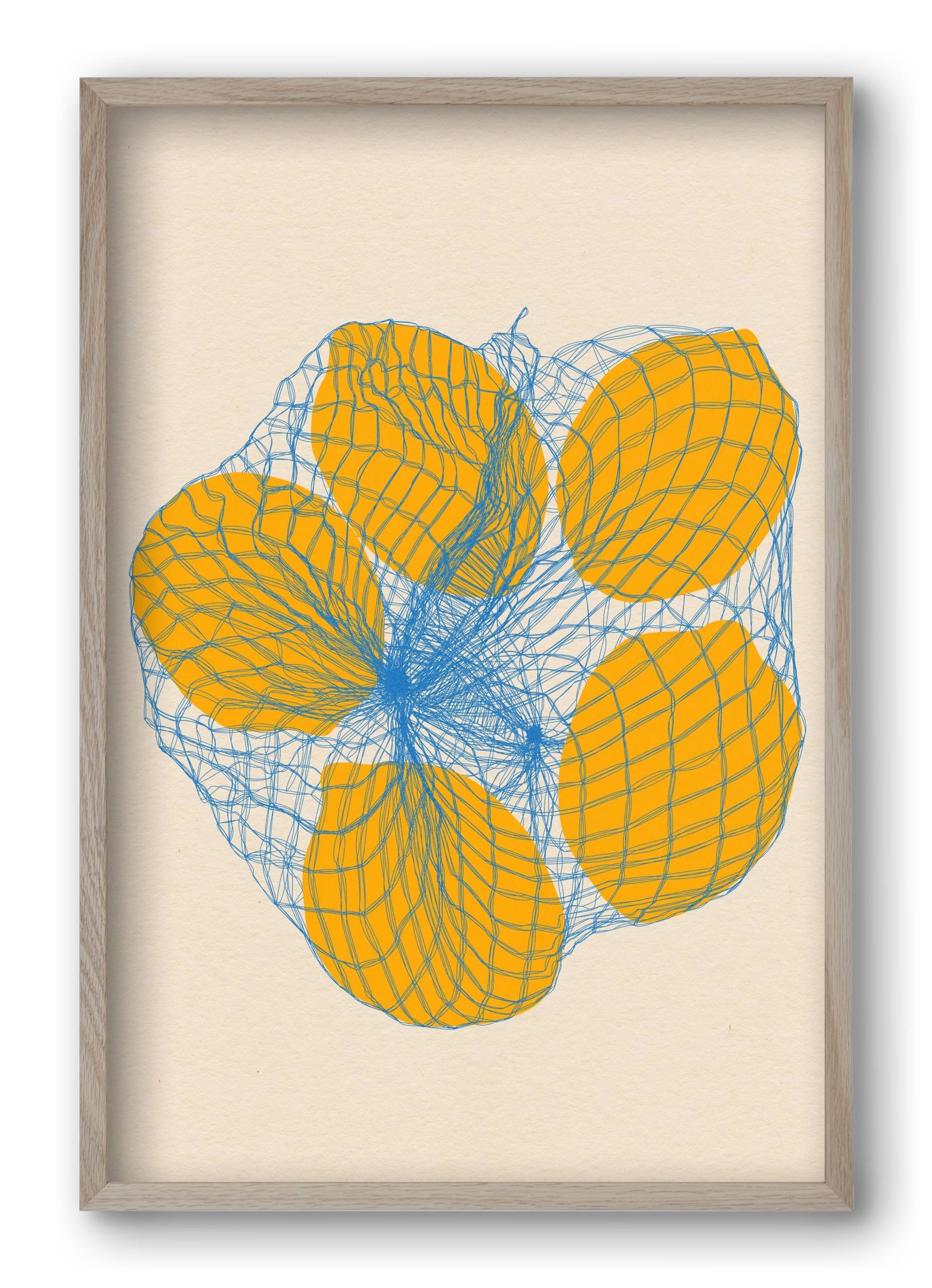 five lemons in a net bag, 40x60 cm (40x60 cm), Tölgy keret