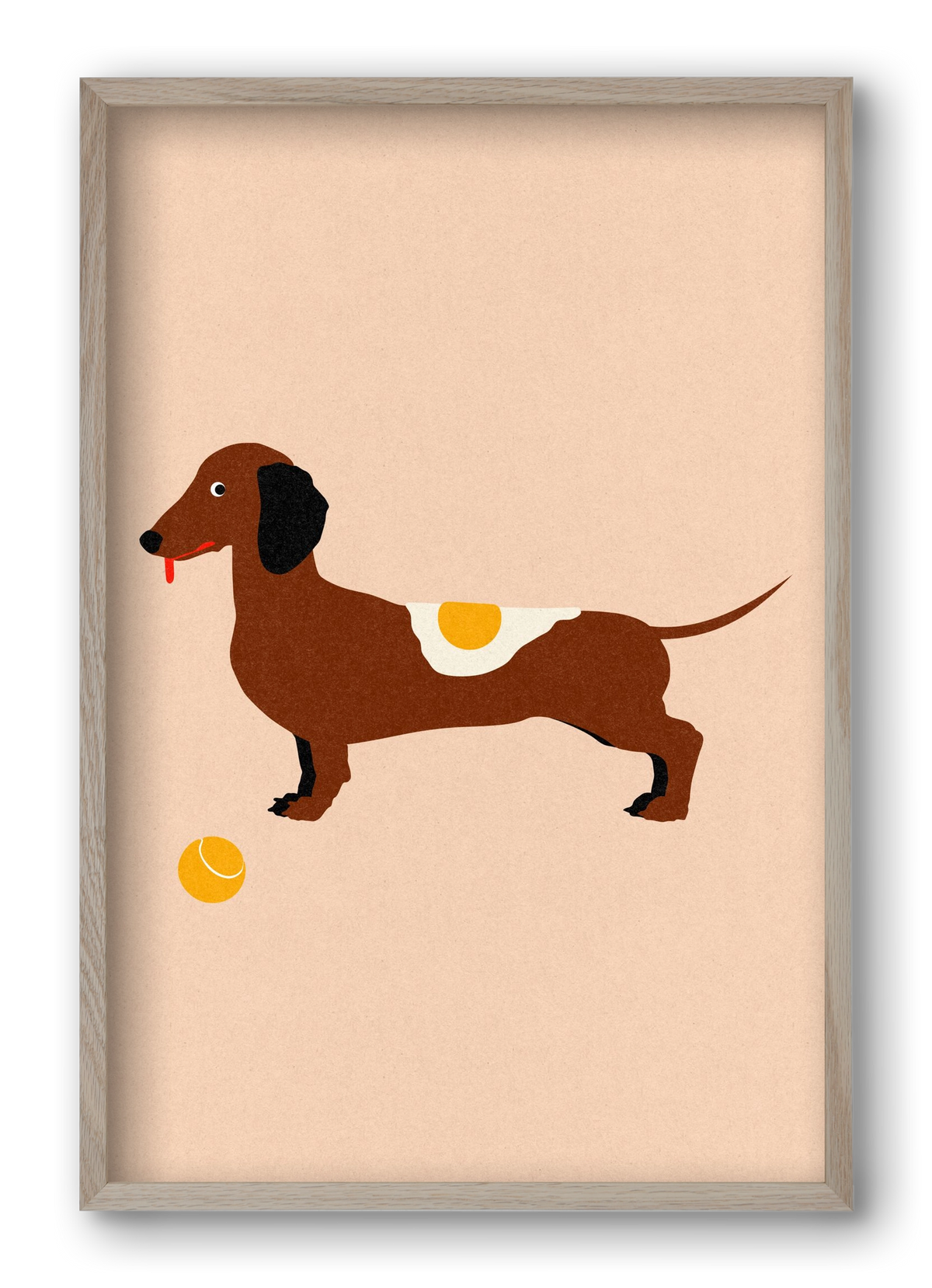 Dachshund With Tennisball and Fried Egg, 40x60 cm (40x60 cm), Tölgy keret