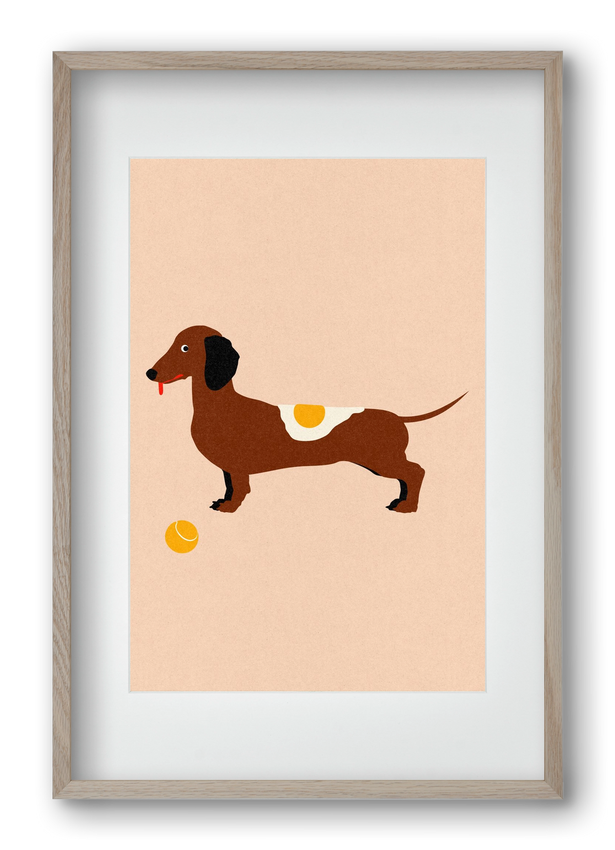 Dachshund With Tennisball and Fried Egg, 40x60 cm (30x45 cm), Tölgy keret, paszpartuval