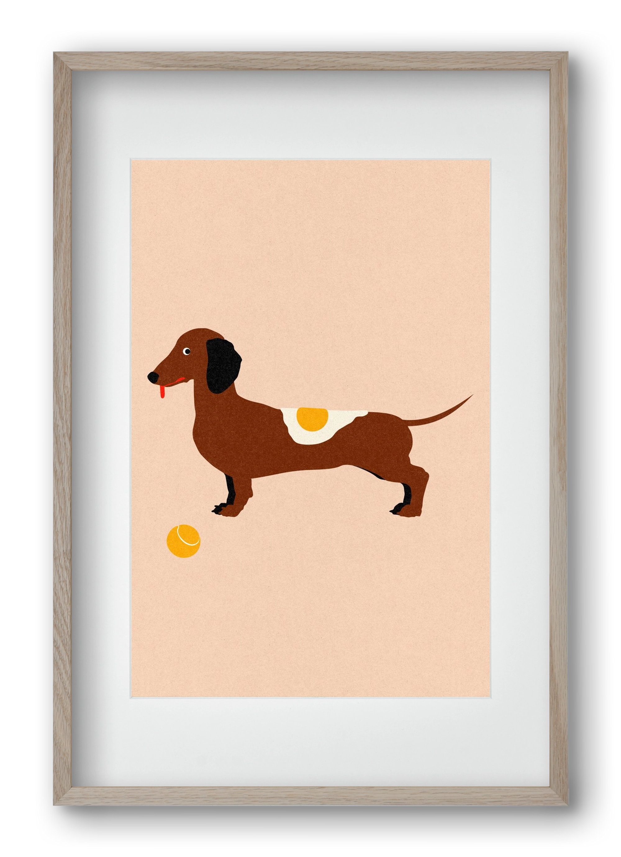 Dachshund With Tennisball and Fried Egg, 40x60 cm (30x45 cm), Tölgy keret, paszpartuval