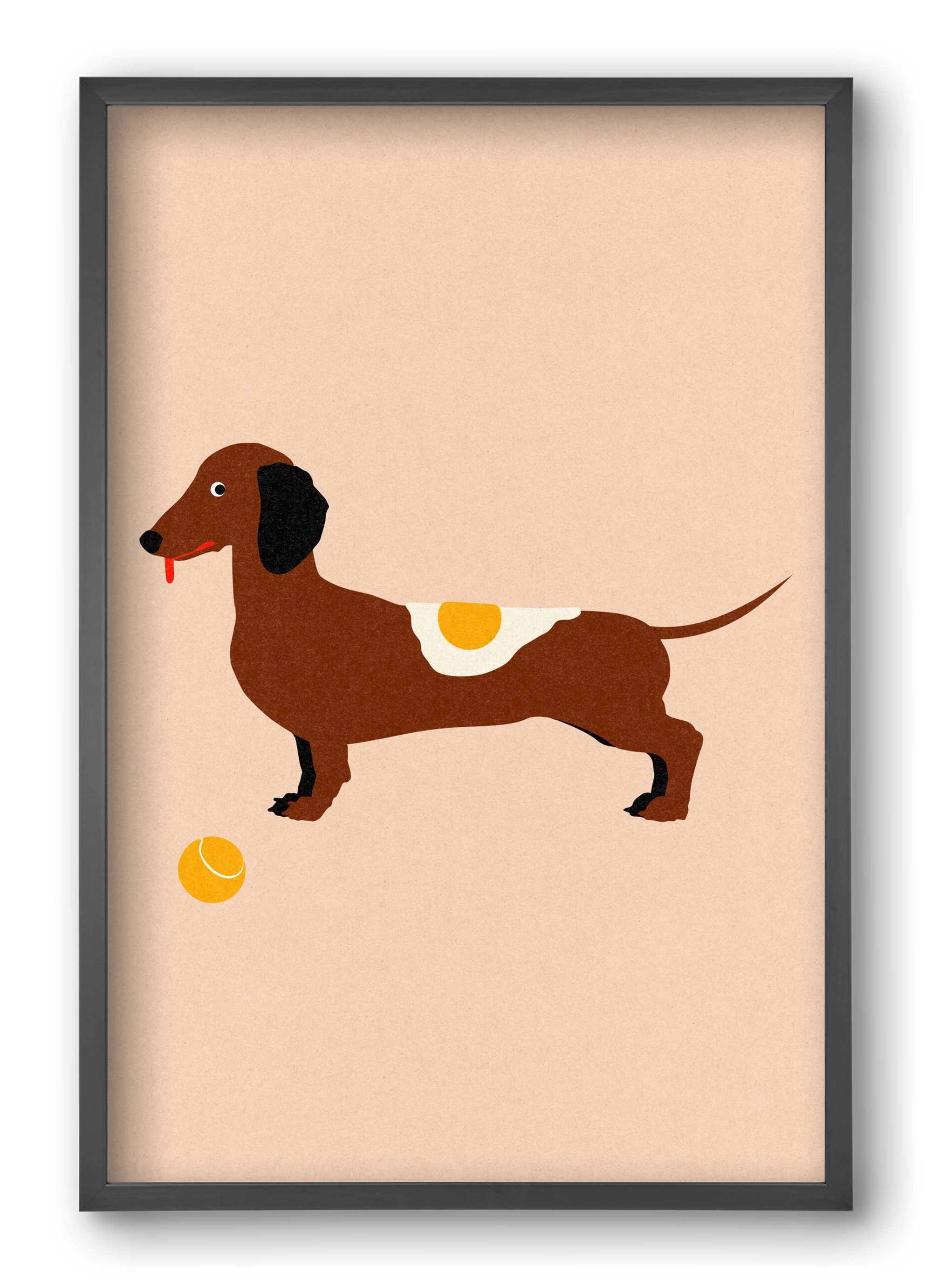 Dachshund With Tennisball and Fried Egg, 40x60 cm (40x60 cm), Fekete keret