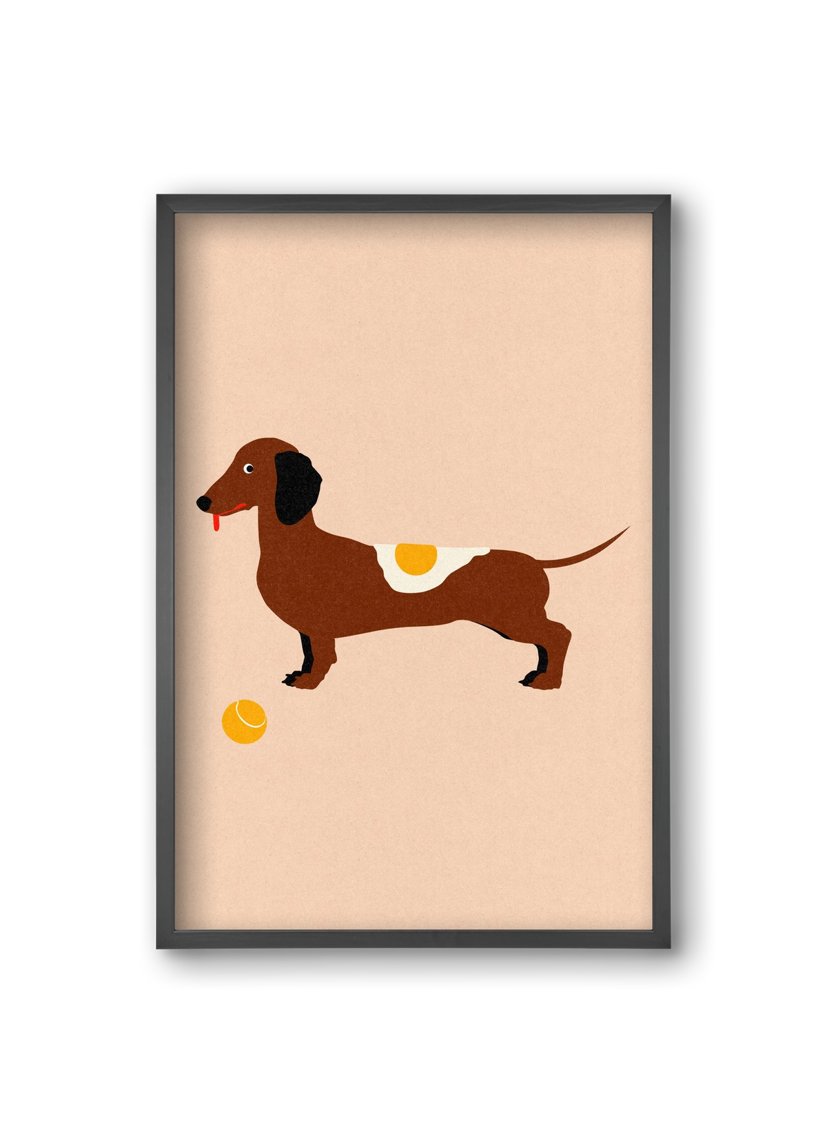 Dachshund With Tennisball and Fried Egg, 20x30 cm (20x30 cm), Fekete keret