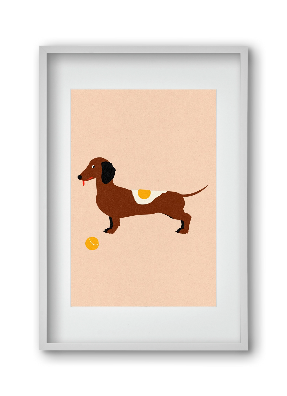 Dachshund With Tennisball and Fried Egg, 30x45 cm (20x30 cm), Fehér keret, paszpartuval