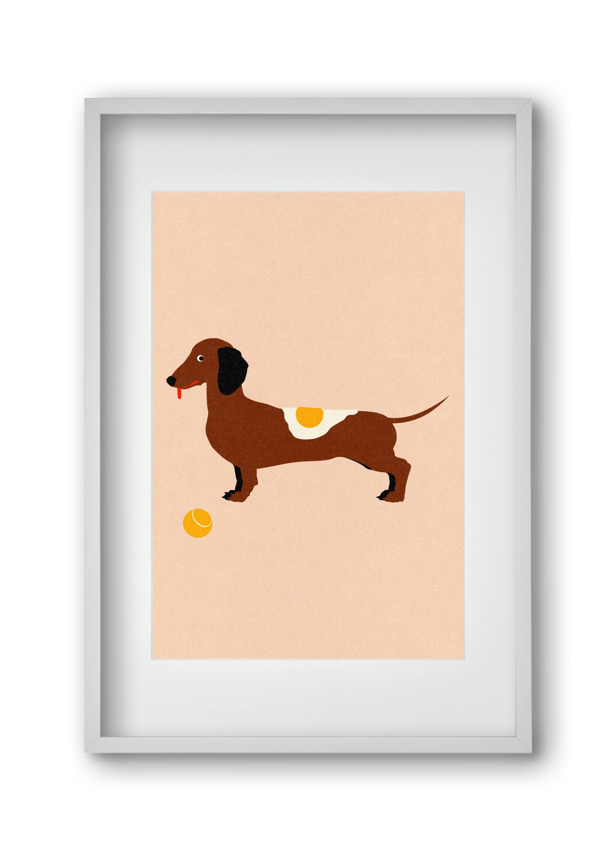 Dachshund With Tennisball and Fried Egg, 30x45 cm (20x30 cm), Fehér keret, paszpartuval