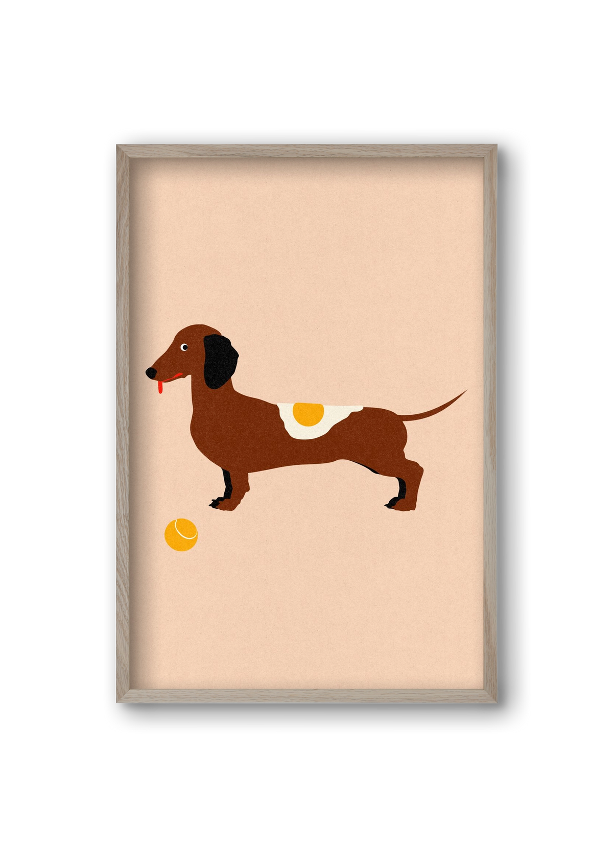 Dachshund With Tennisball and Fried Egg, 20x30 cm (20x30 cm), Tölgy keret