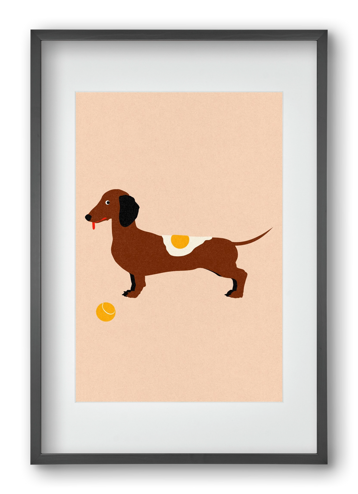 Dachshund With Tennisball and Fried Egg, 40x60 cm (30x45 cm), Fekete keret, paszpartuval