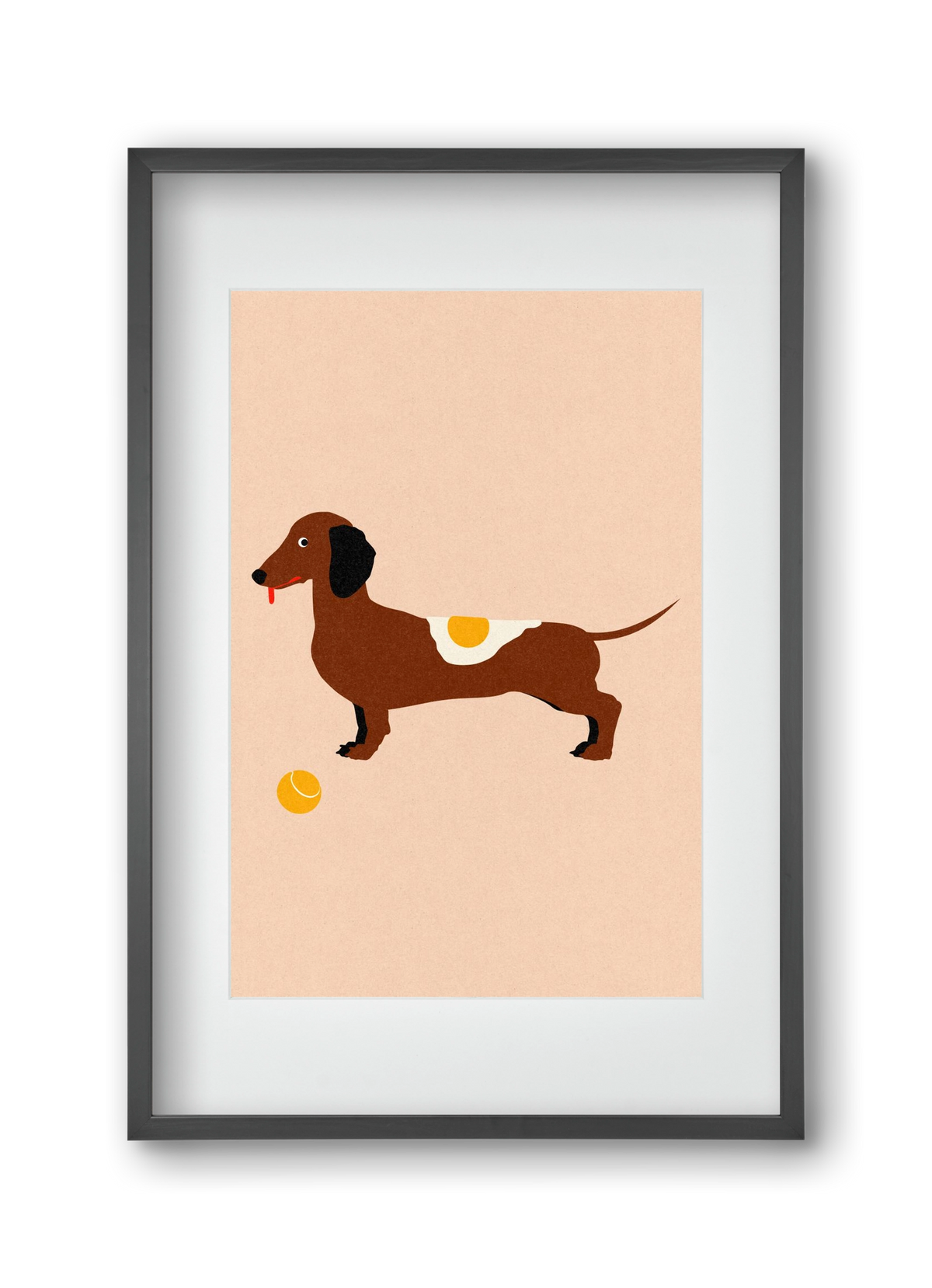 Dachshund With Tennisball and Fried Egg, 30x45 cm (20x30 cm), Fekete keret, paszpartuval