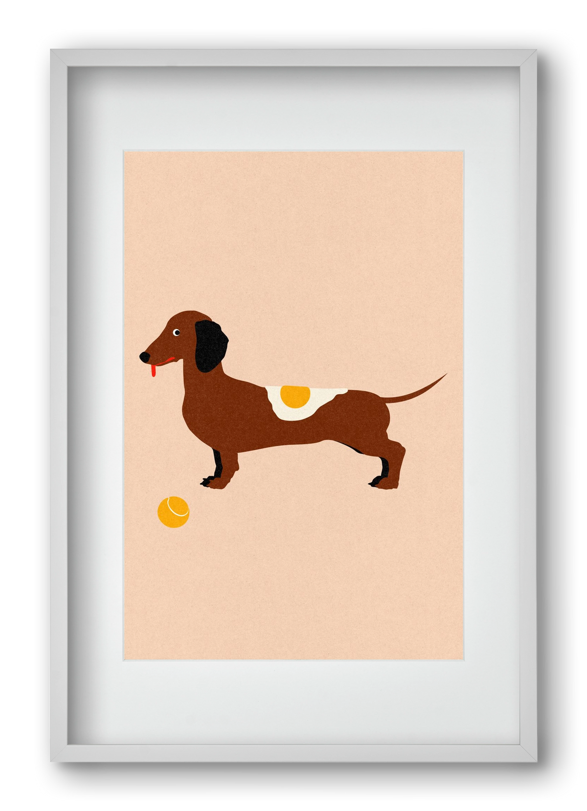 Dachshund With Tennisball and Fried Egg, 40x60 cm (30x45 cm), Fehér keret, paszpartuval