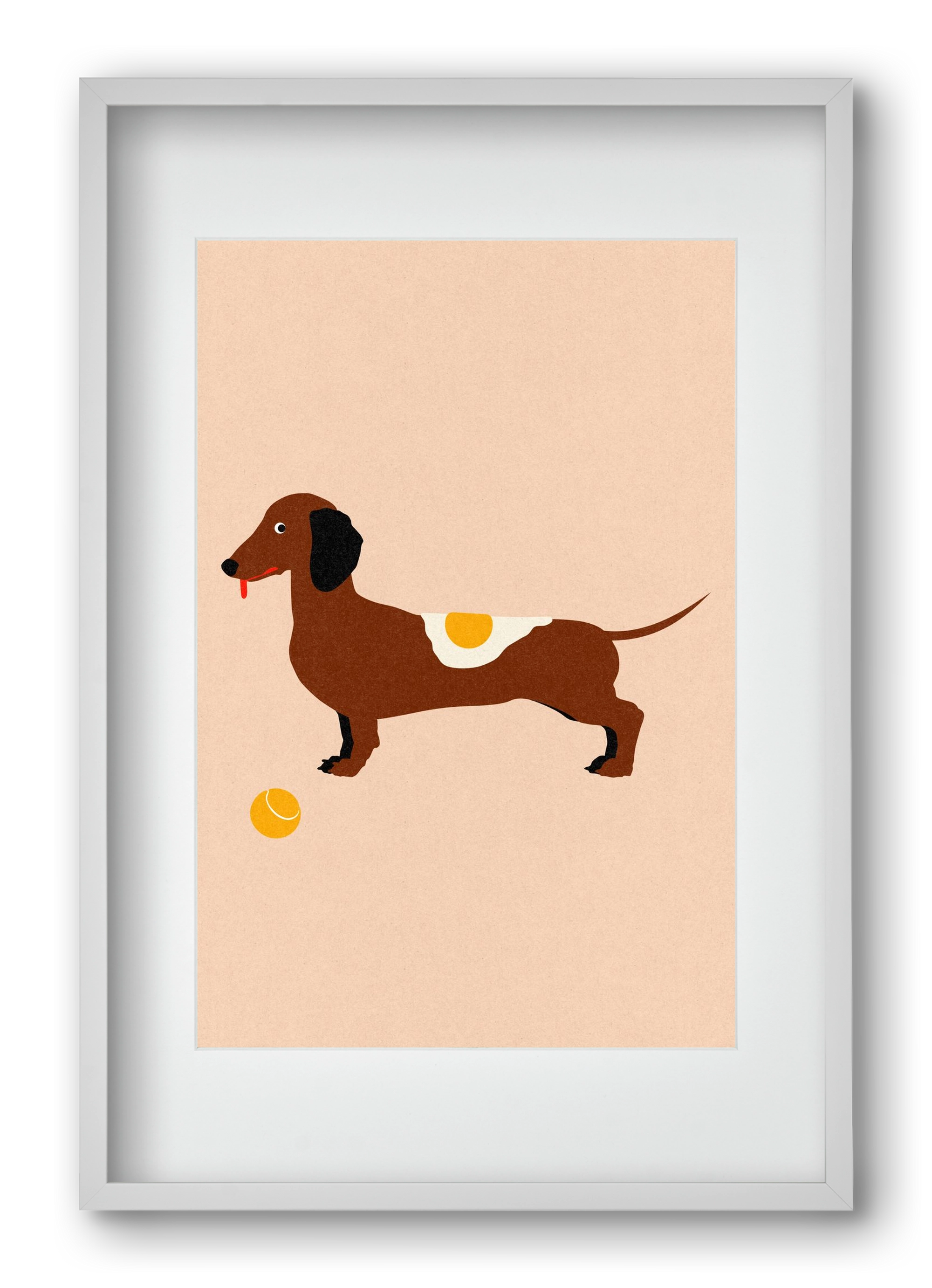 Dachshund With Tennisball and Fried Egg, 40x60 cm (30x45 cm), Fehér keret, paszpartuval