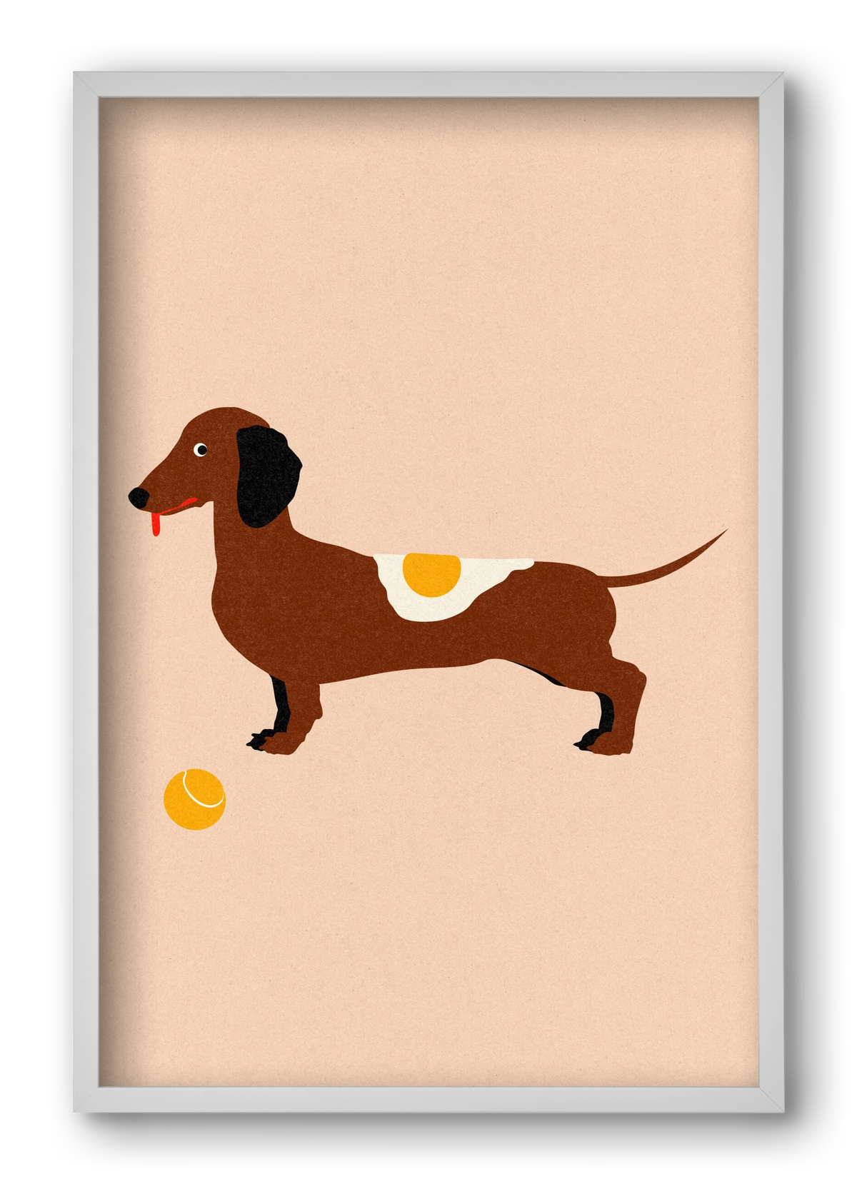 Dachshund With Tennisball and Fried Egg, 40x60 cm (40x60 cm), Fehér keret