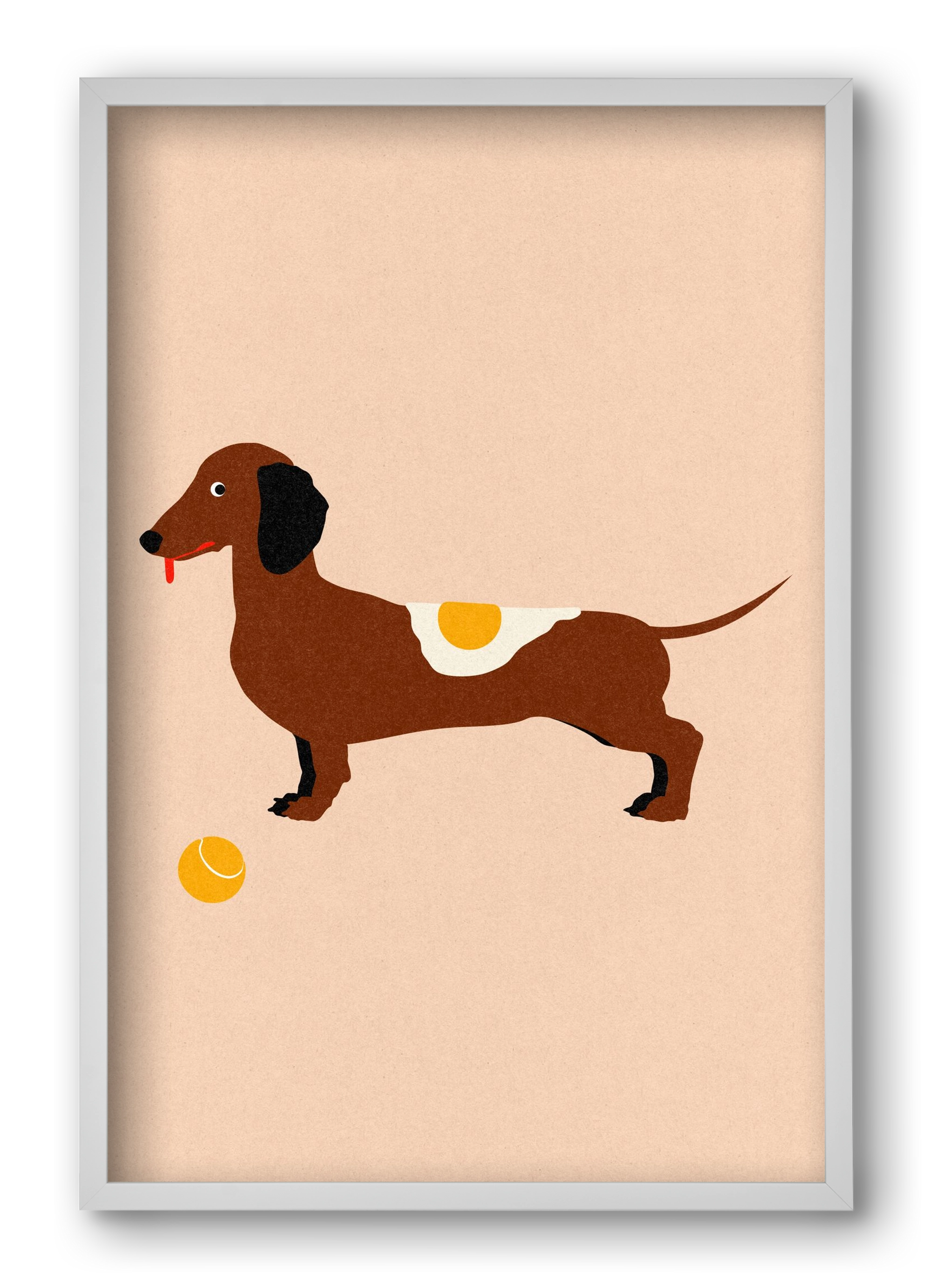 Dachshund With Tennisball and Fried Egg, 40x60 cm (40x60 cm), Fehér keret
