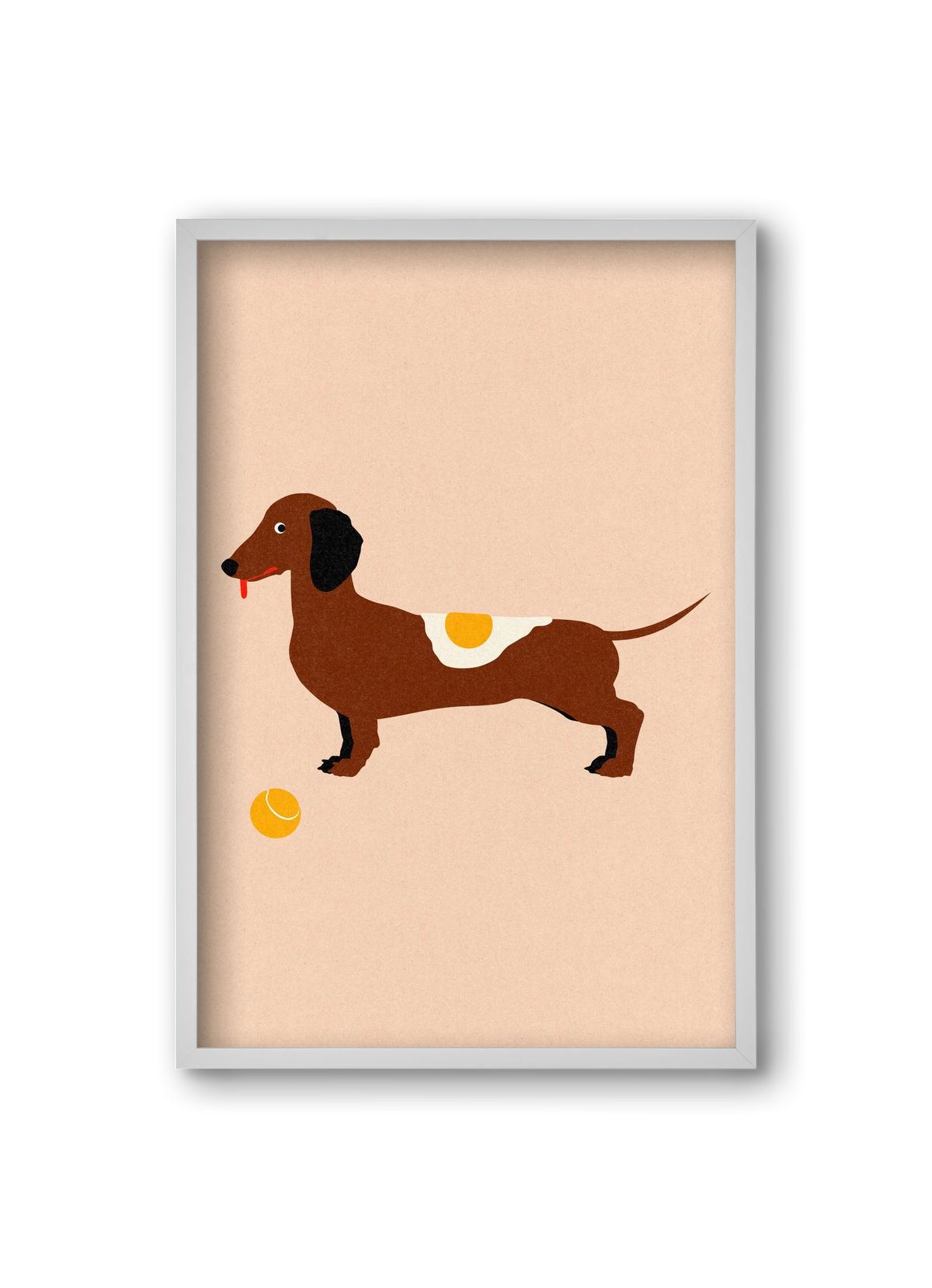 Dachshund With Tennisball and Fried Egg, 20x30 cm (20x30 cm), Fehér keret