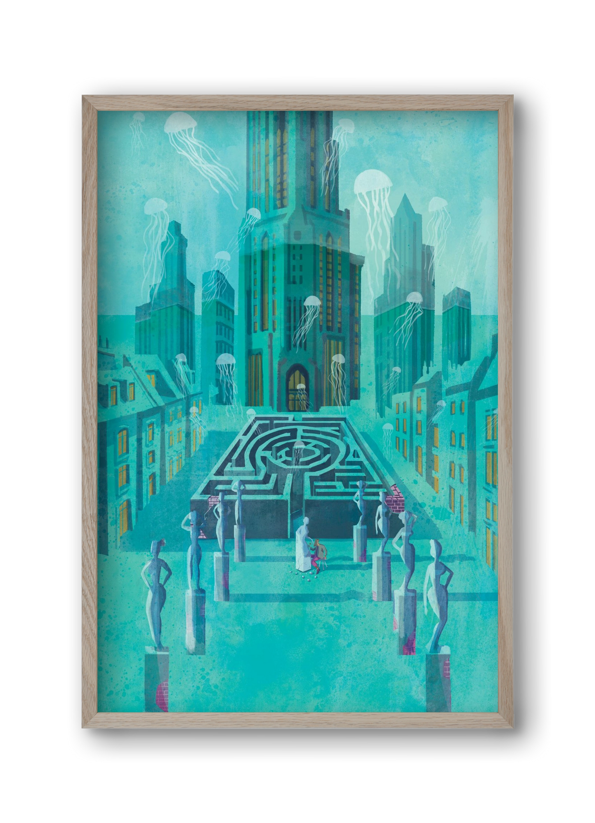 Underwater city, 30x45 cm (30x45 cm), Tölgy keret