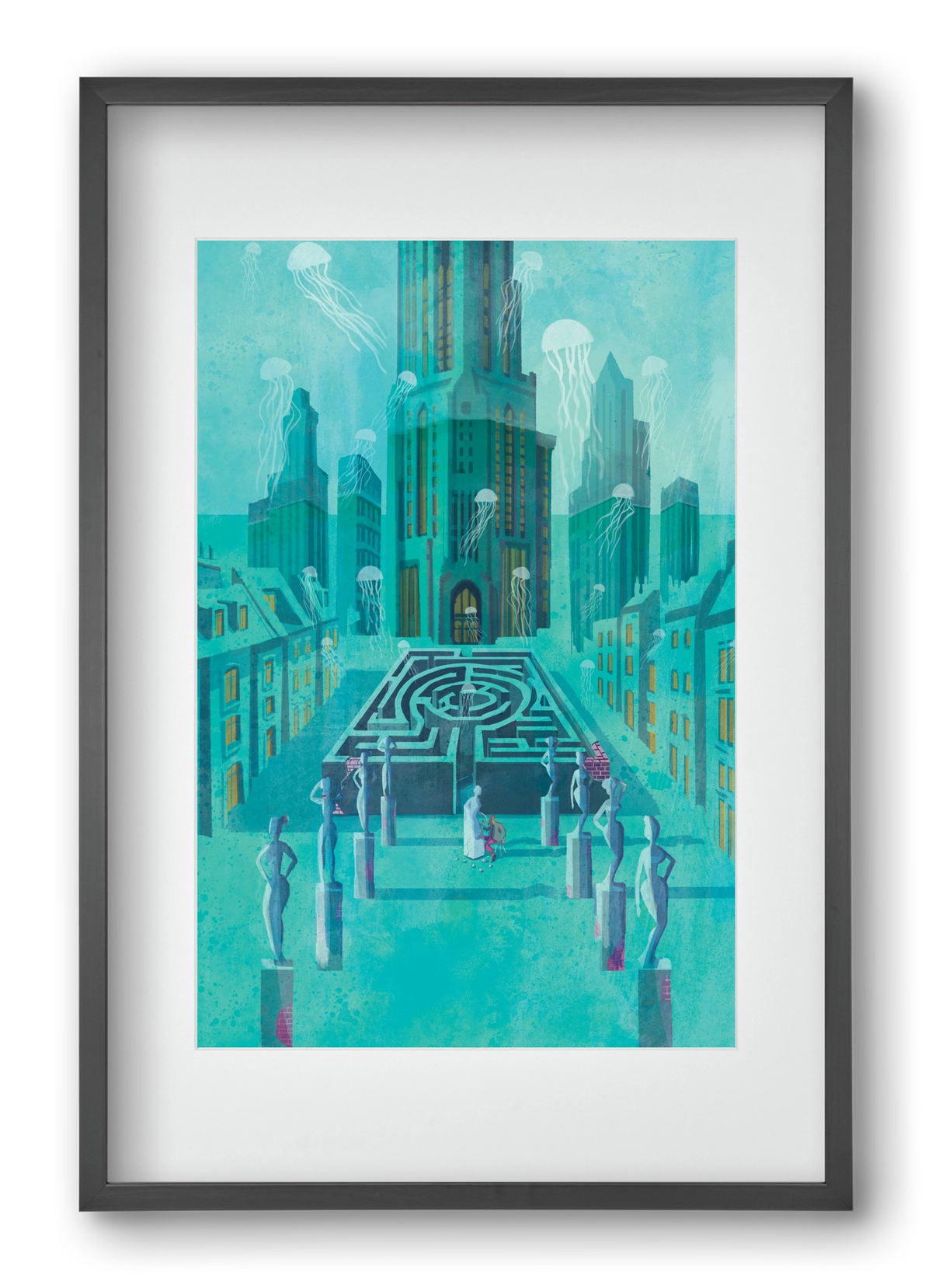 Underwater city, 40x60 cm (30x45 cm), Fekete keret, paszpartuval