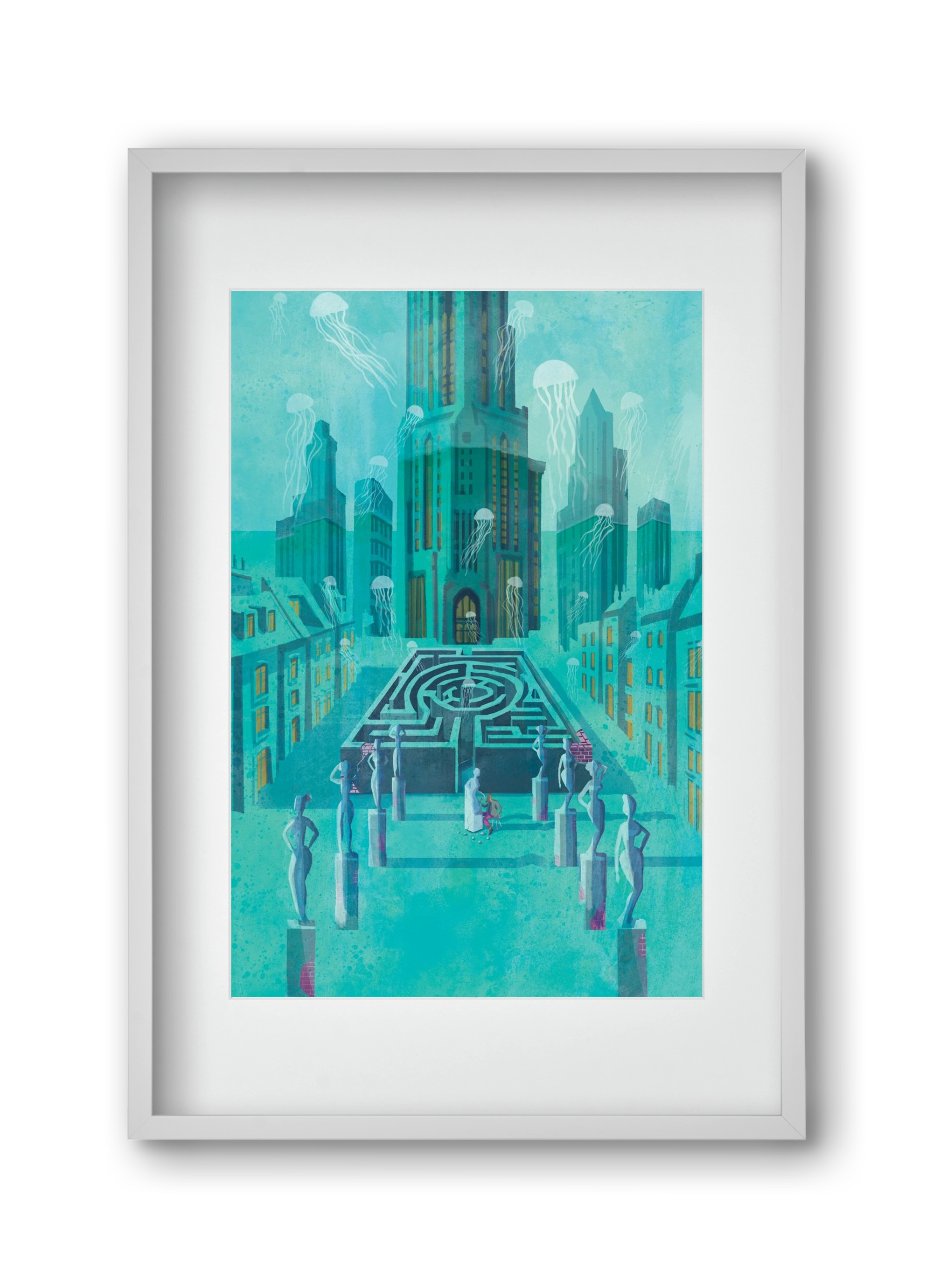 Underwater city, 30x45 cm (20x30 cm), Fehér keret, paszpartuval