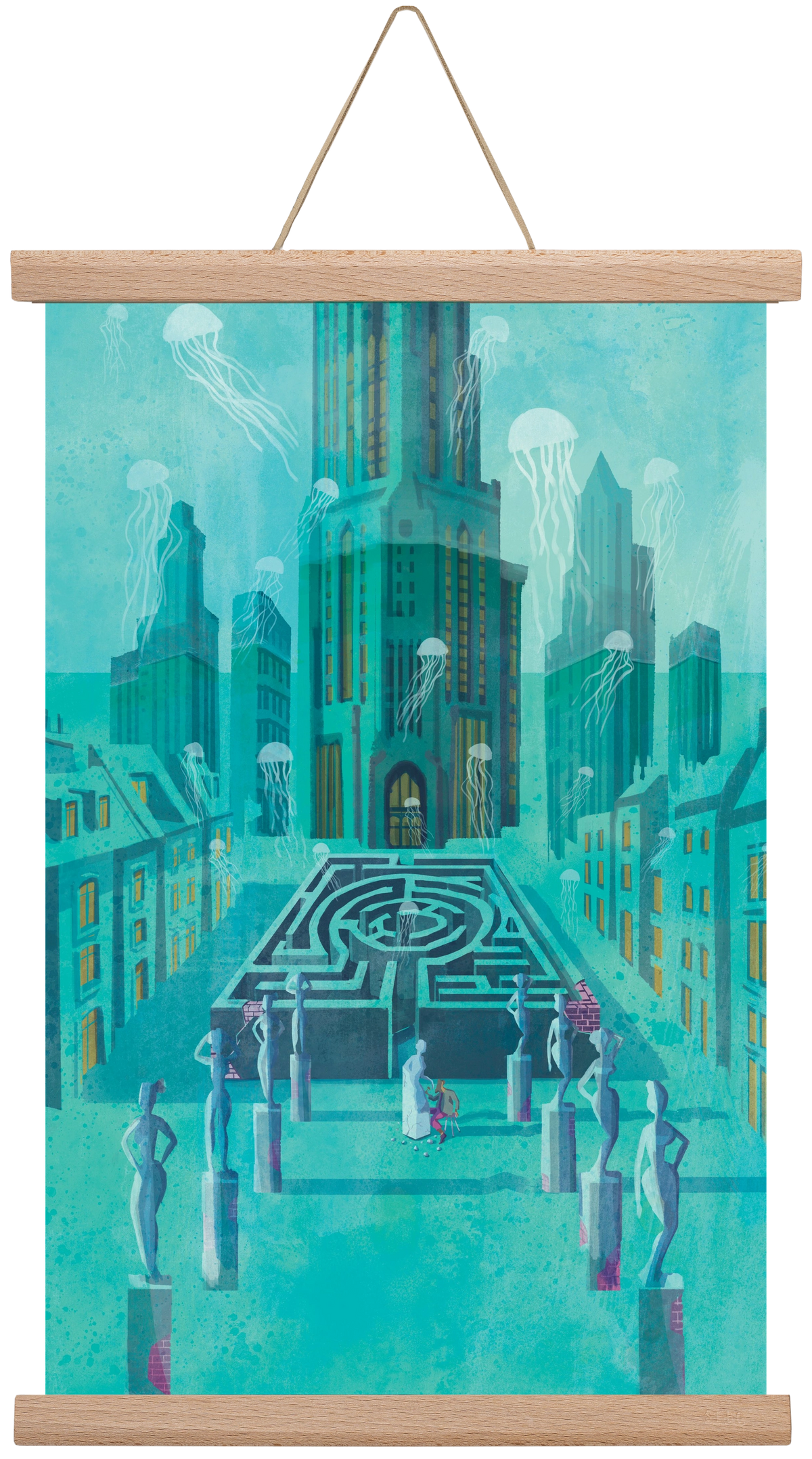 Underwater city, 30x45 cm (30x45 cm), Tölgy akasztó