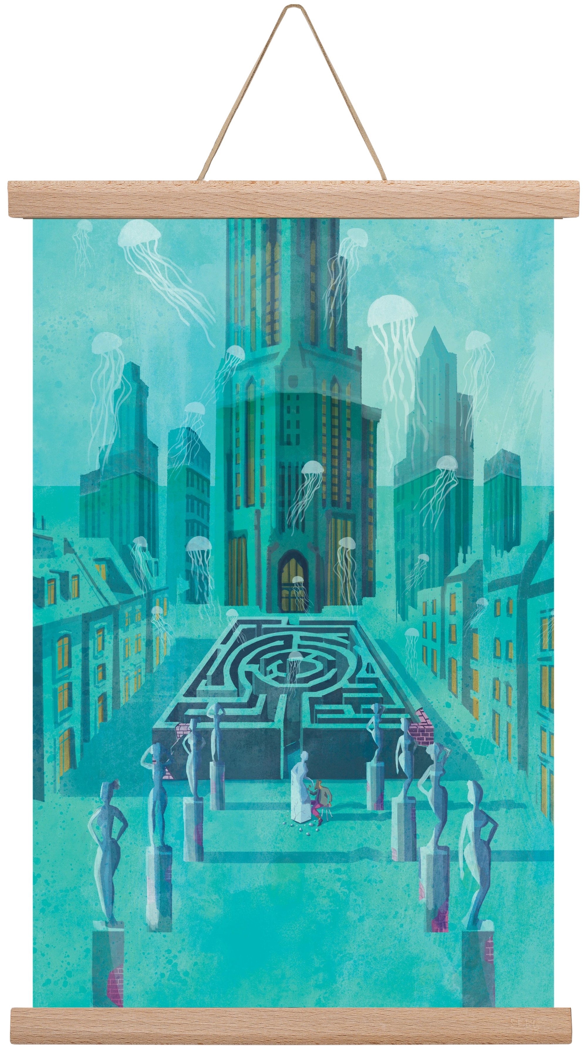 Underwater city, 30x45 cm (30x45 cm), Tölgy akasztó