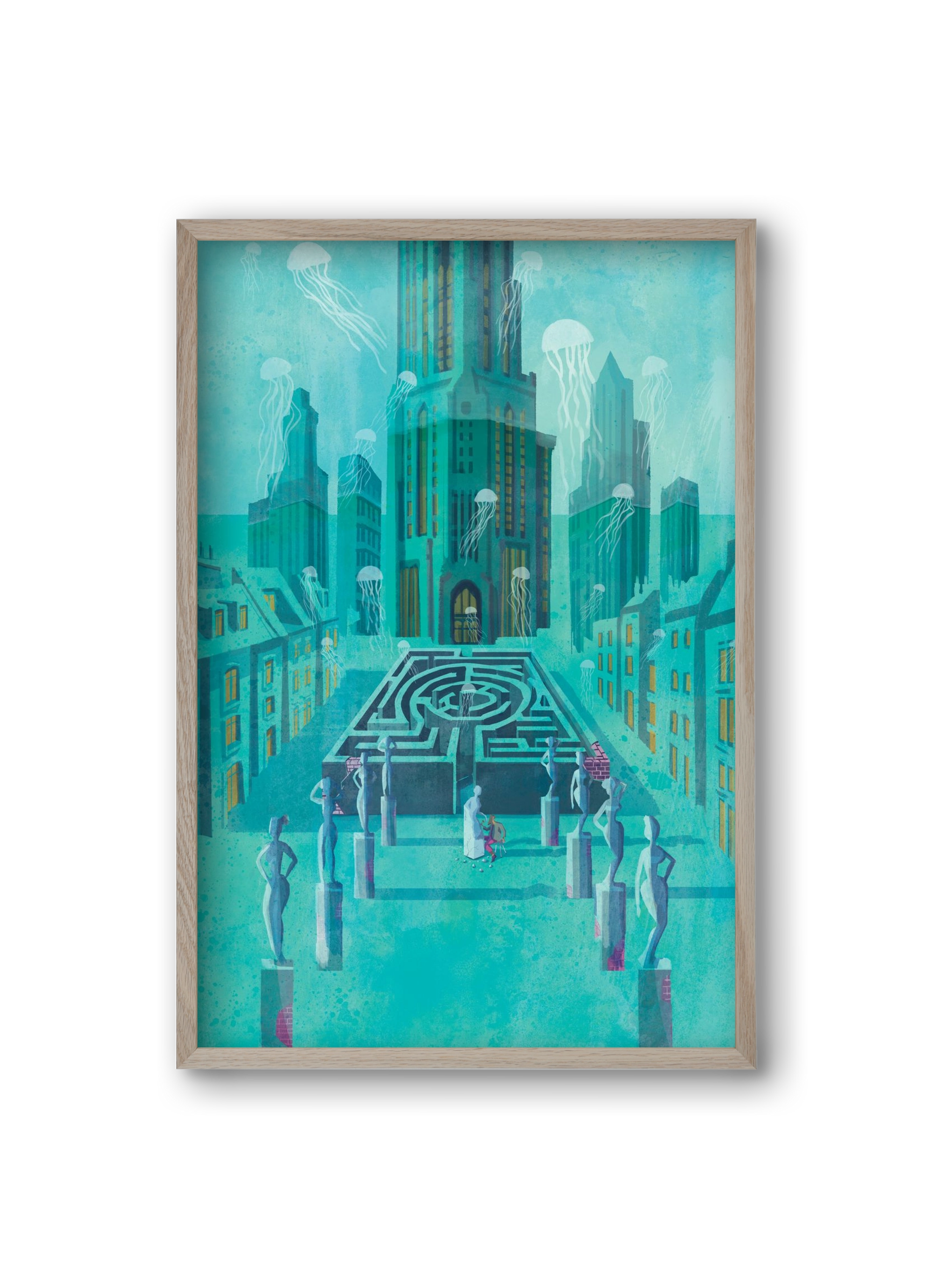 Underwater city, 20x30 cm (20x30 cm), Tölgy keret