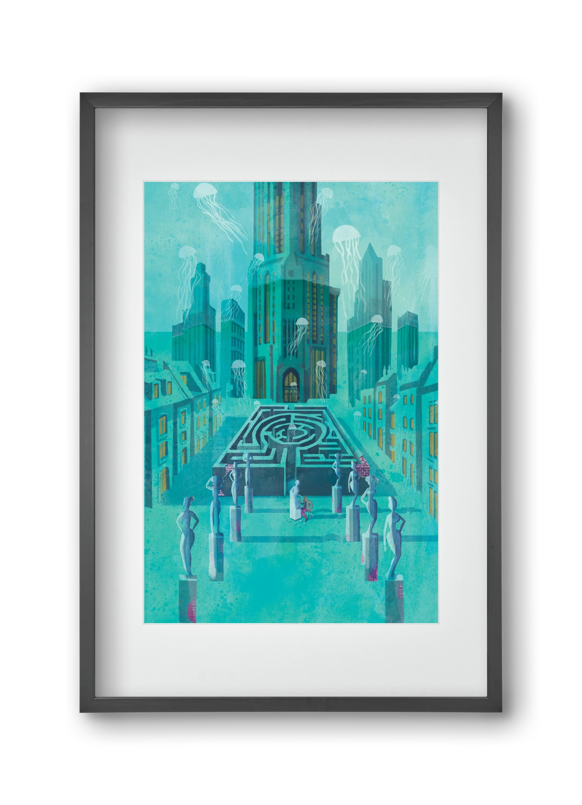Underwater city, 30x45 cm (20x30 cm), Fekete keret, paszpartuval