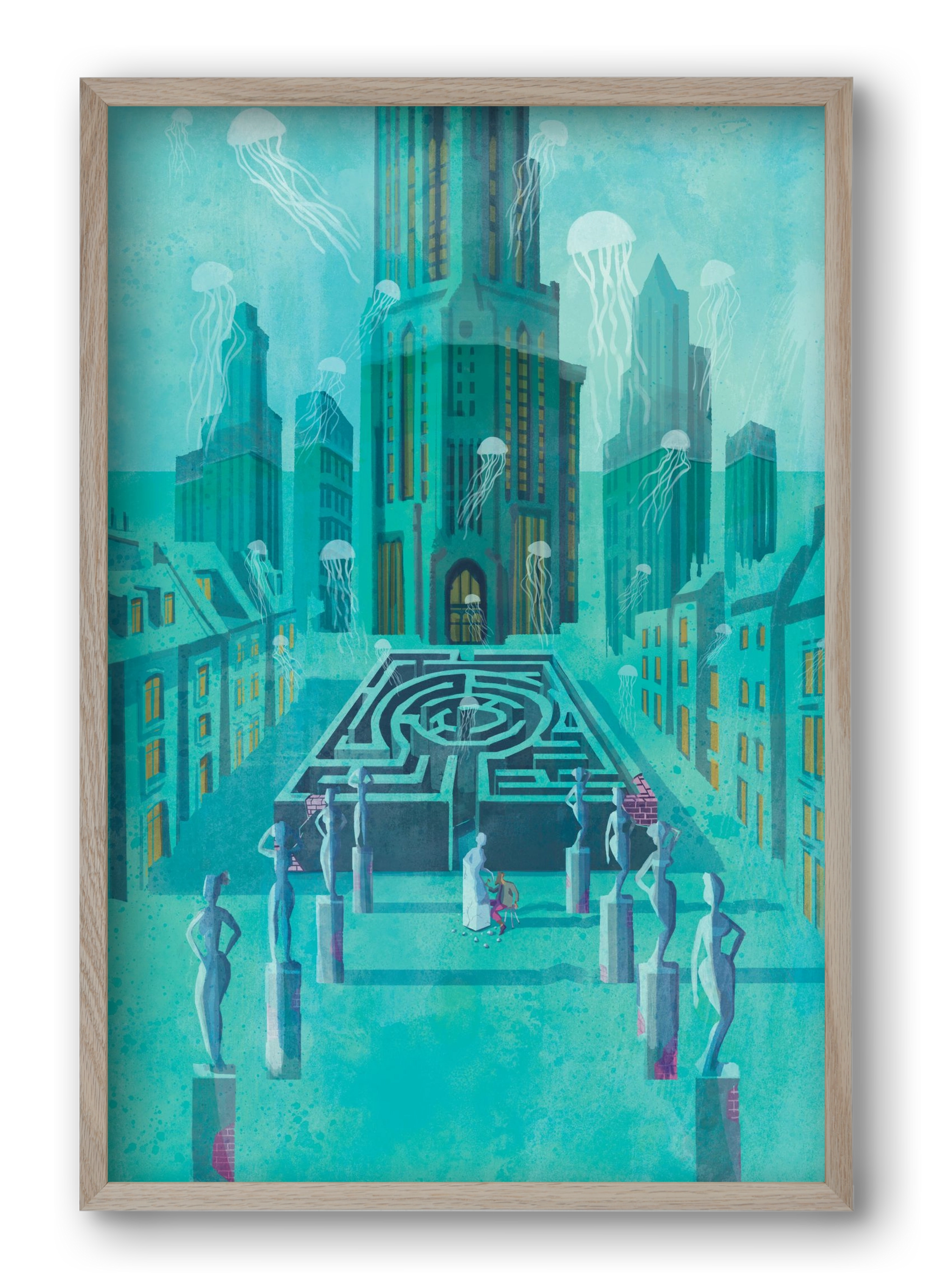 Underwater city, 40x60 cm (40x60 cm), Tölgy keret