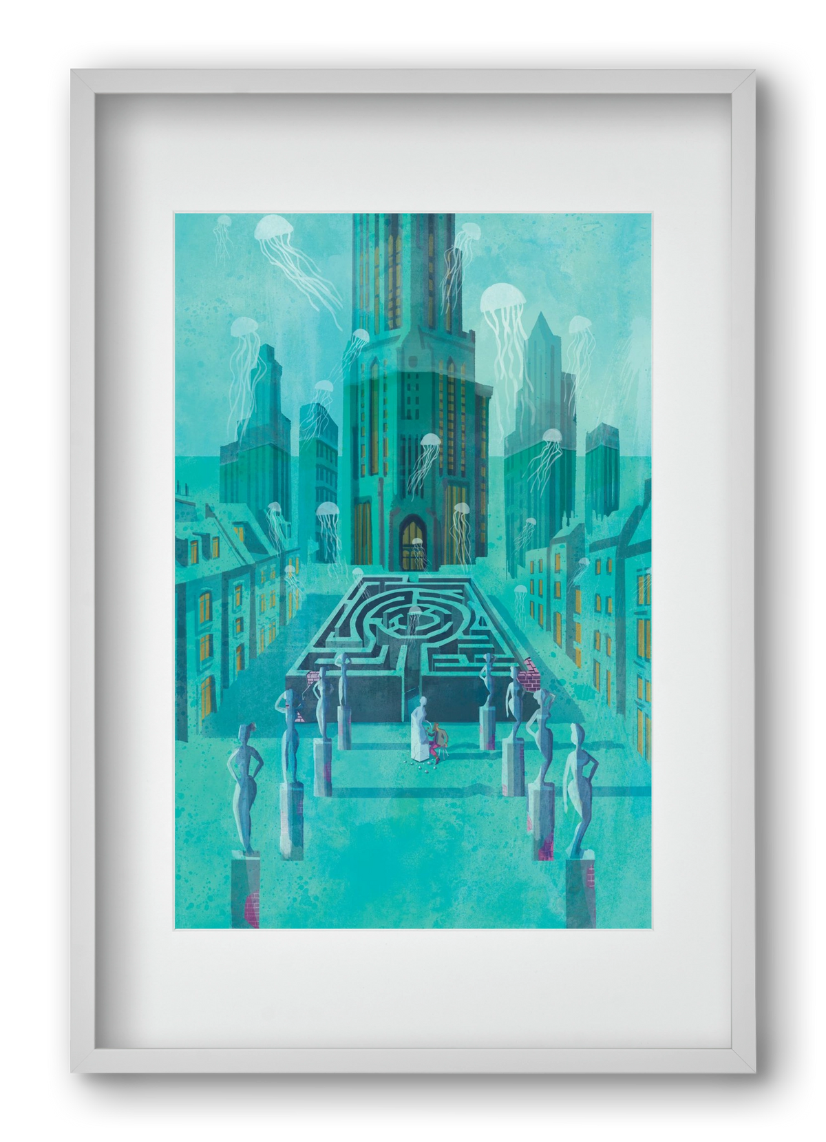 Underwater city, 40x60 cm (30x45 cm), Fehér keret, paszpartuval