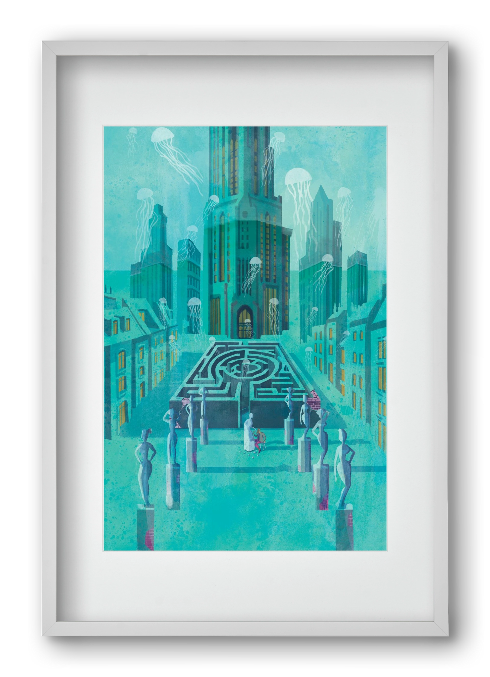 Underwater city, 40x60 cm (30x45 cm), Fehér keret, paszpartuval