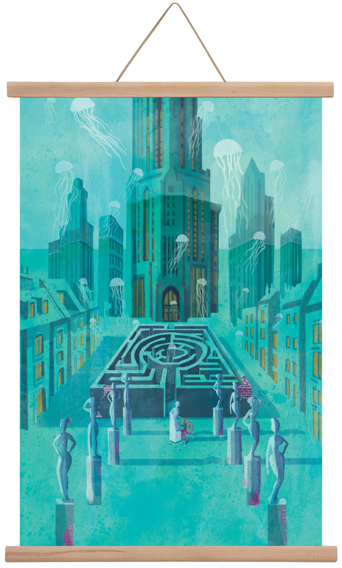 Underwater city, 40x60 cm (40x60 cm), Tölgy akasztó