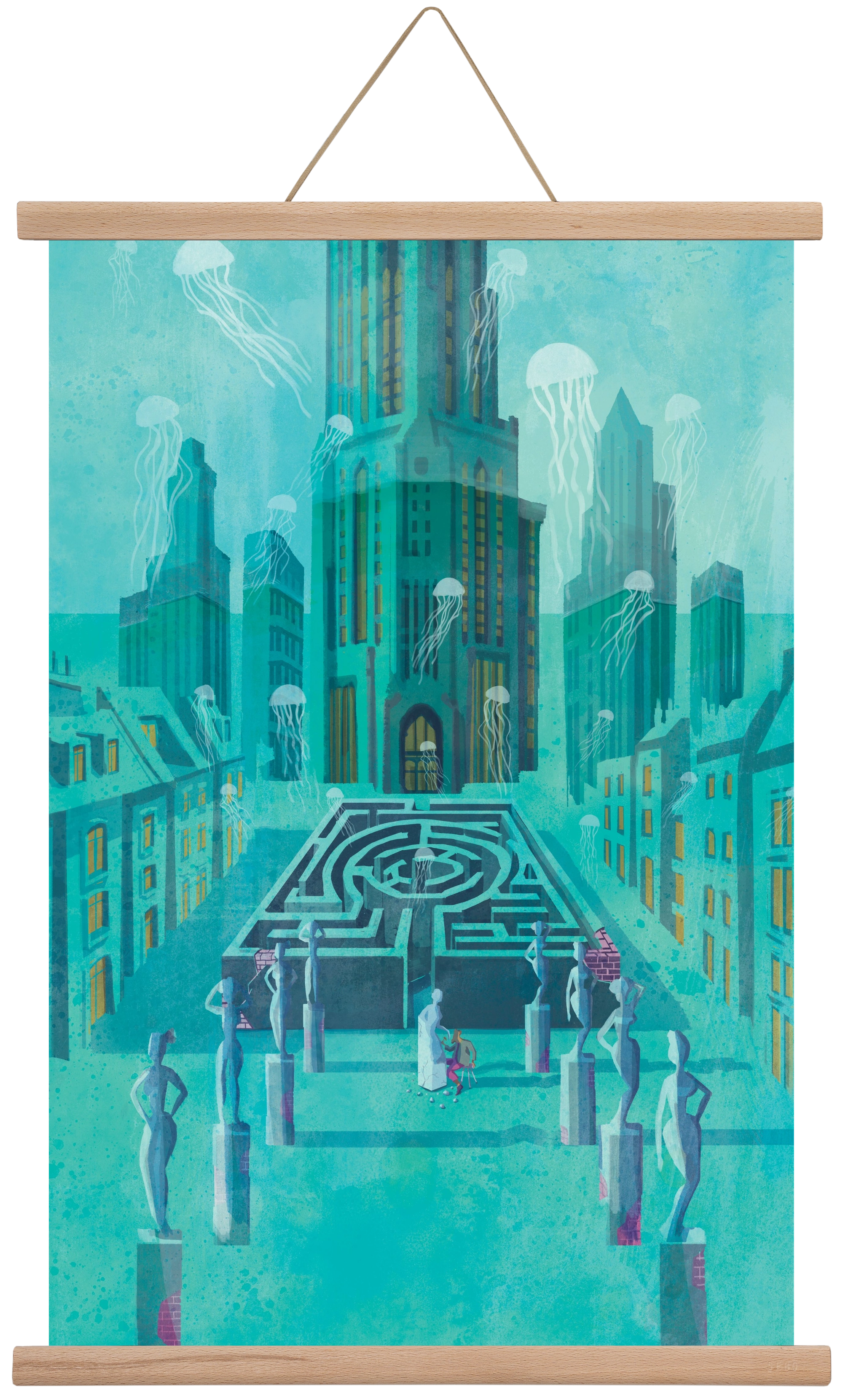 Underwater city, 40x60 cm (40x60 cm), Tölgy akasztó