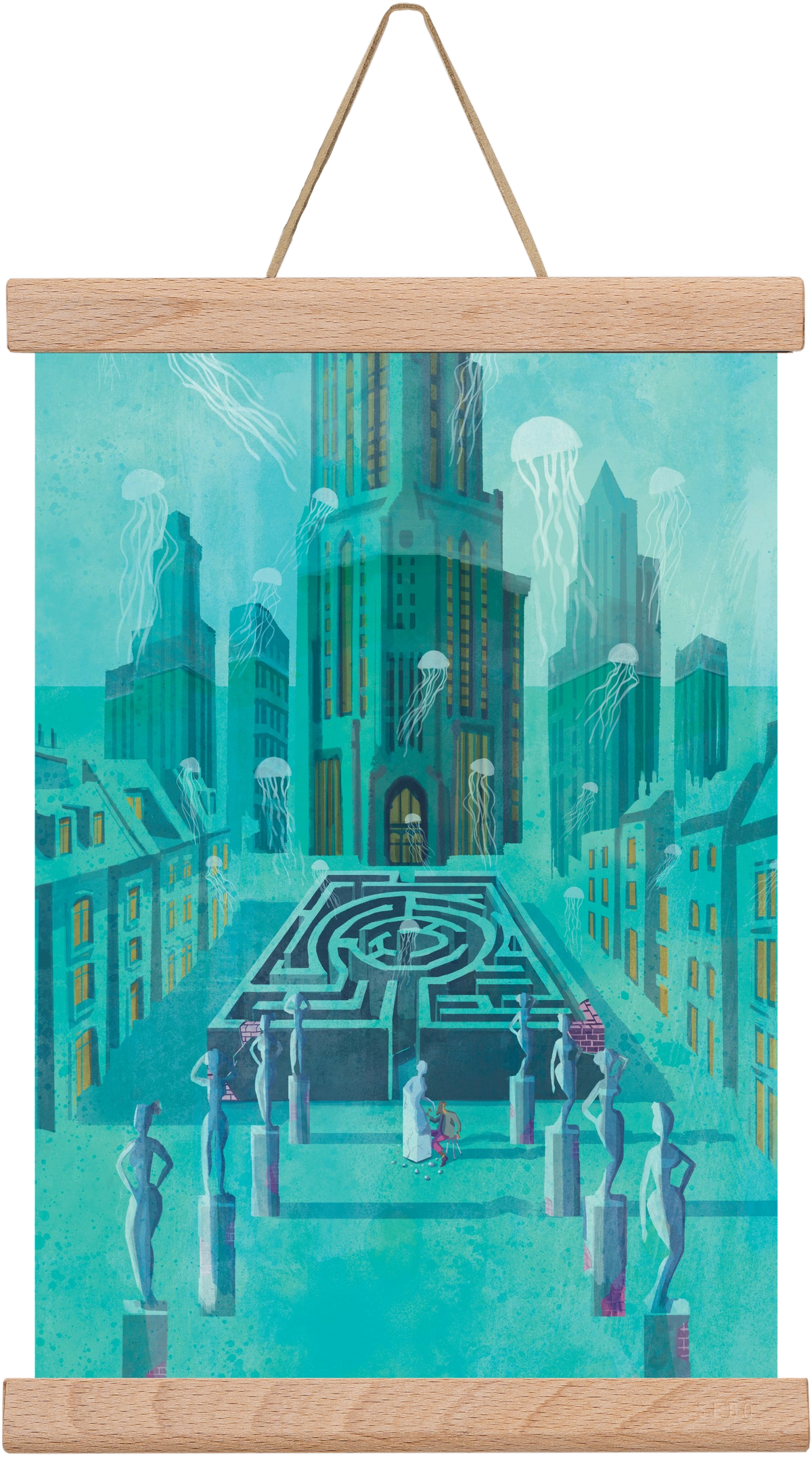 Underwater city, 20x30 cm (20x30 cm), Tölgy akasztó