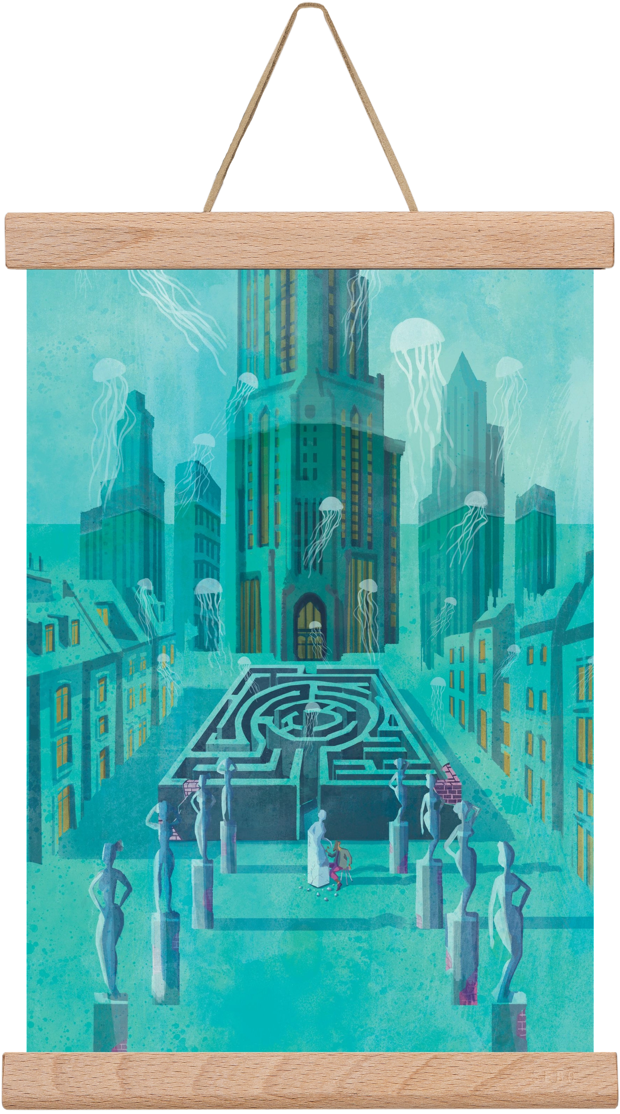 Underwater city, 20x30 cm (20x30 cm), Tölgy akasztó