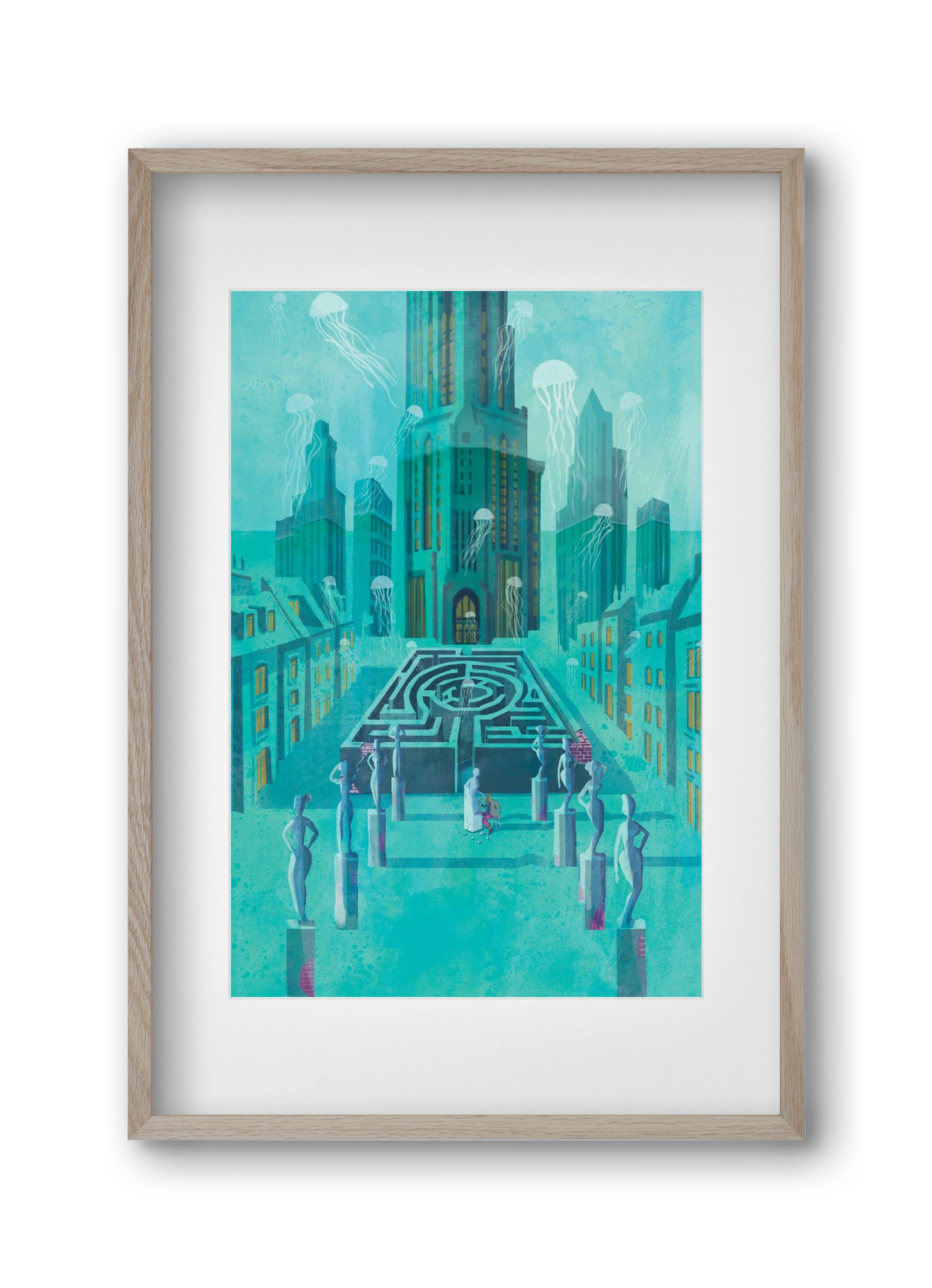 Underwater city, 30x45 cm (20x30 cm), Tölgy keret, paszpartuval